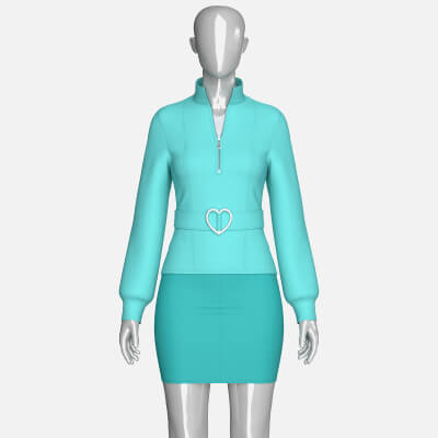 Girls Back Lace-Up Half-Zip Jacket with Skirt - Outfit