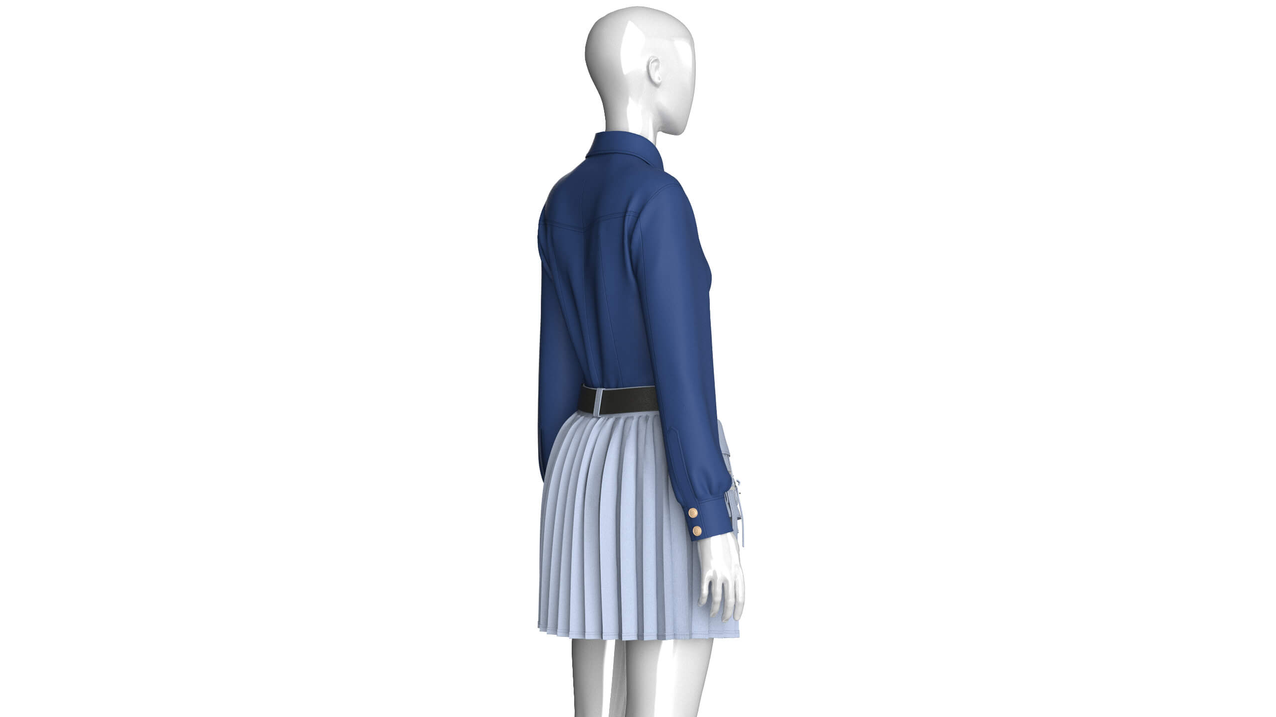 Girls Belted Utility Pleated Skirt With Shirt - Outfit 3D Model