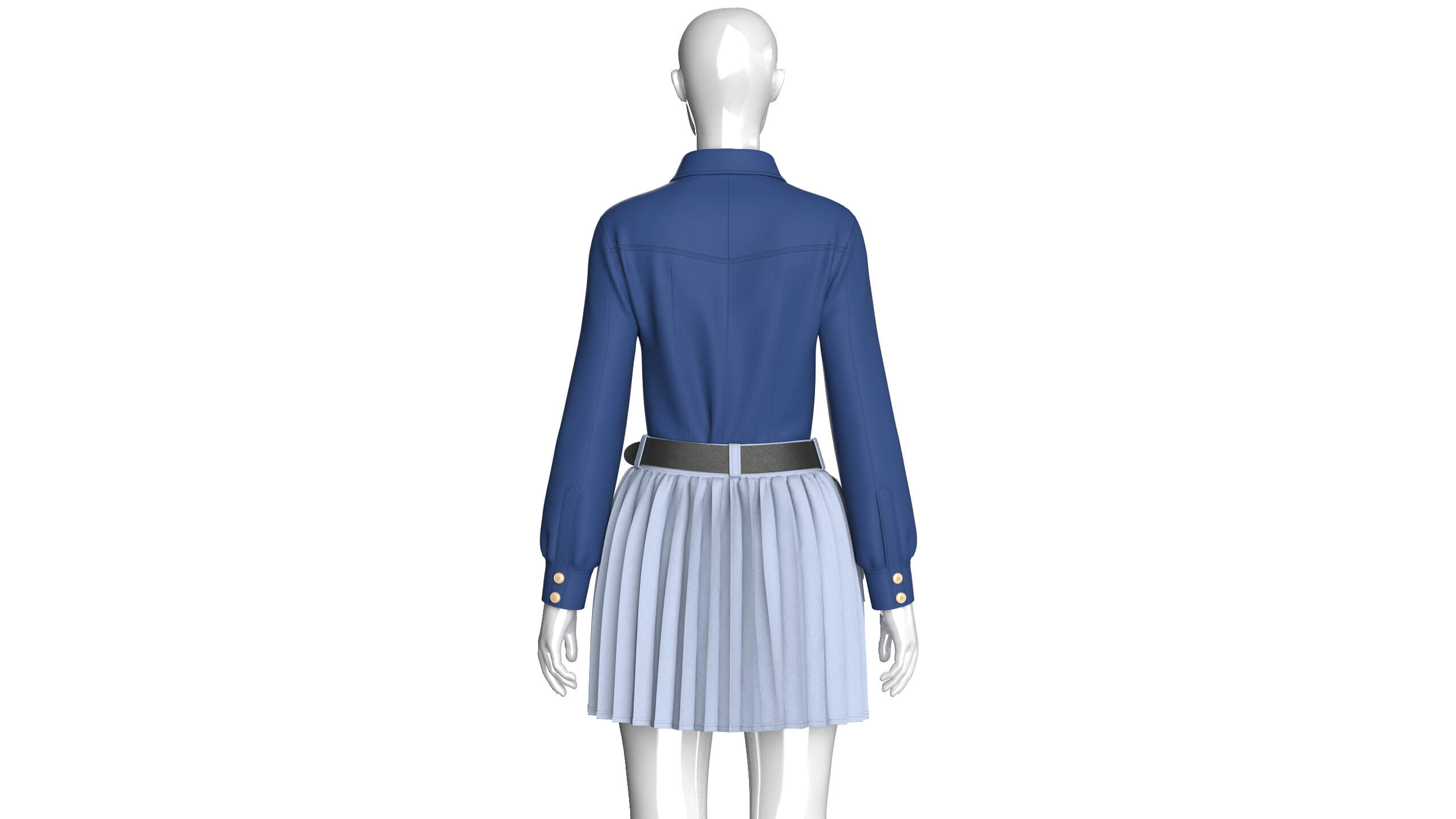 Girls Belted Utility Pleated Skirt With Shirt - Outfit 3D Model
