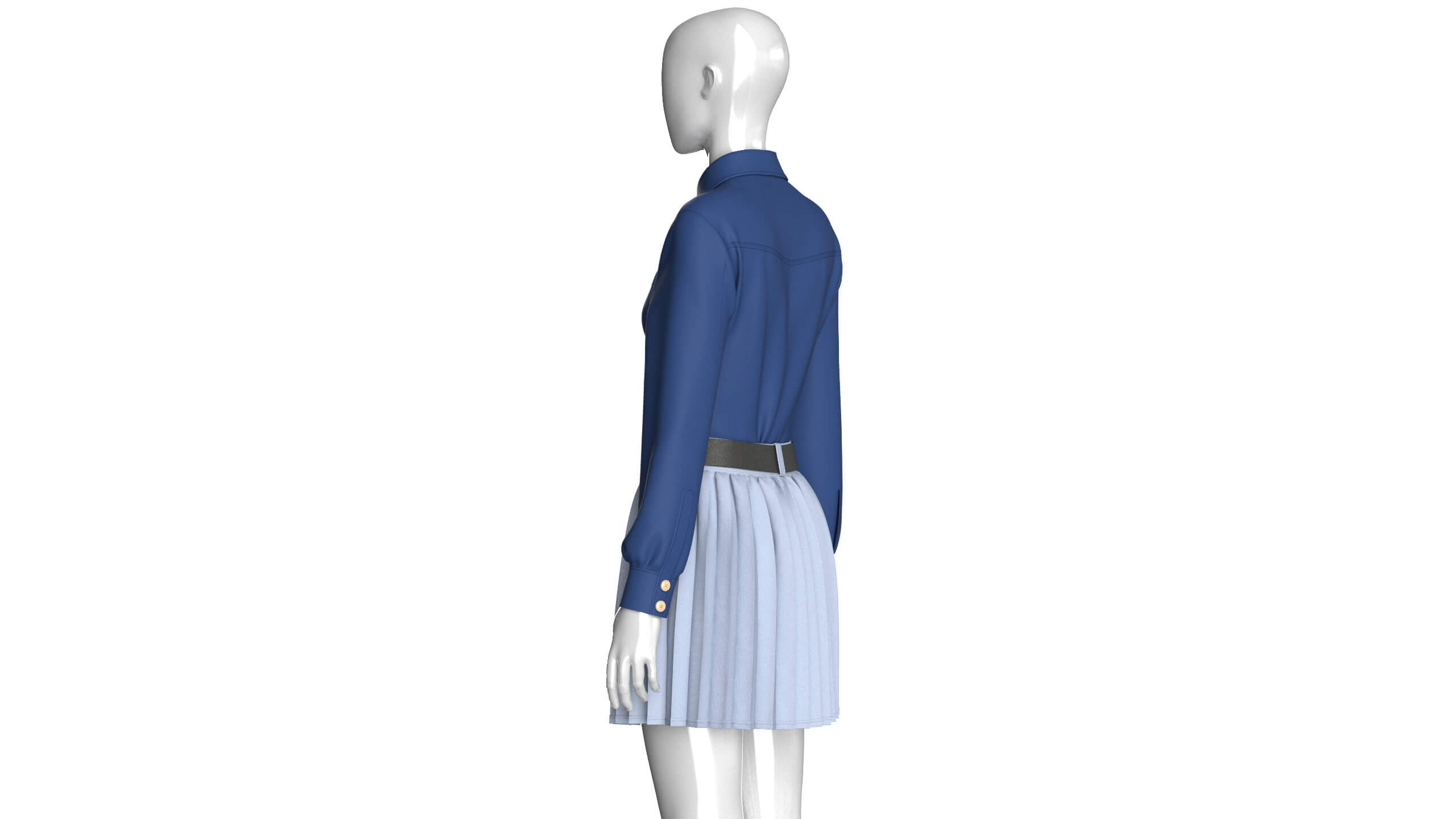 Girls Belted Utility Pleated Skirt With Shirt - Outfit 3D Model