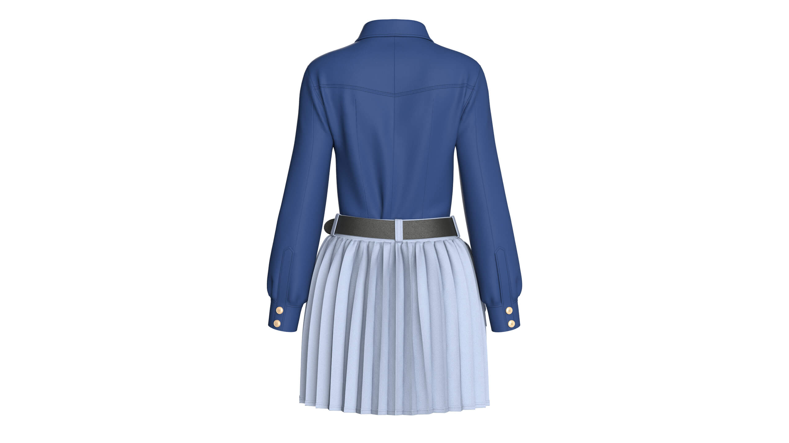 Girls Belted Utility Pleated Skirt With Shirt - Outfit 3D Model