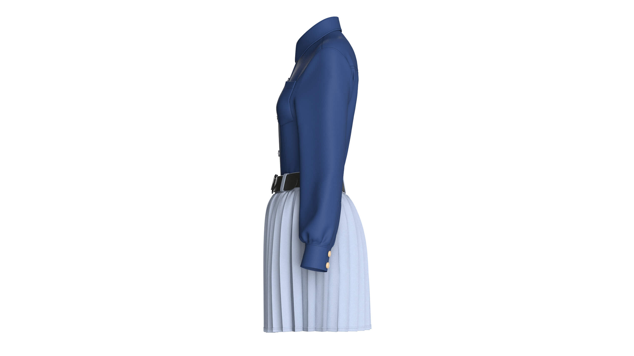 Girls Belted Utility Pleated Skirt With Shirt - Outfit 3D Model