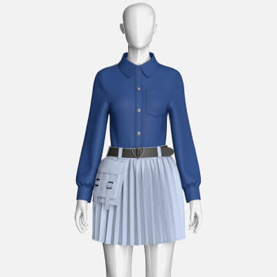 Girls Belted Utility Pleated Skirt With Shirt - Outfit