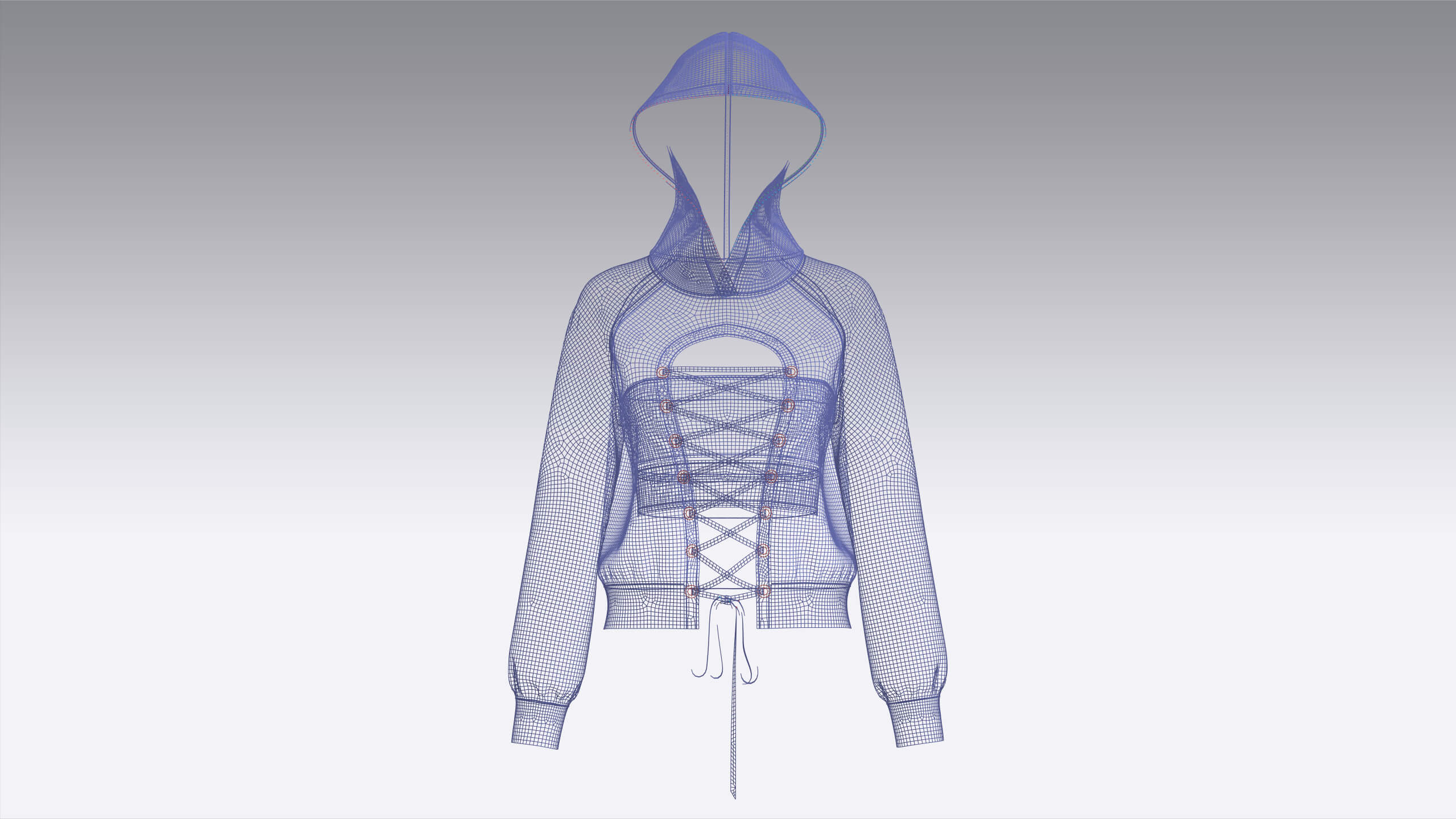 Girls Blue Hoodie with Front Lace-Up 3D Model