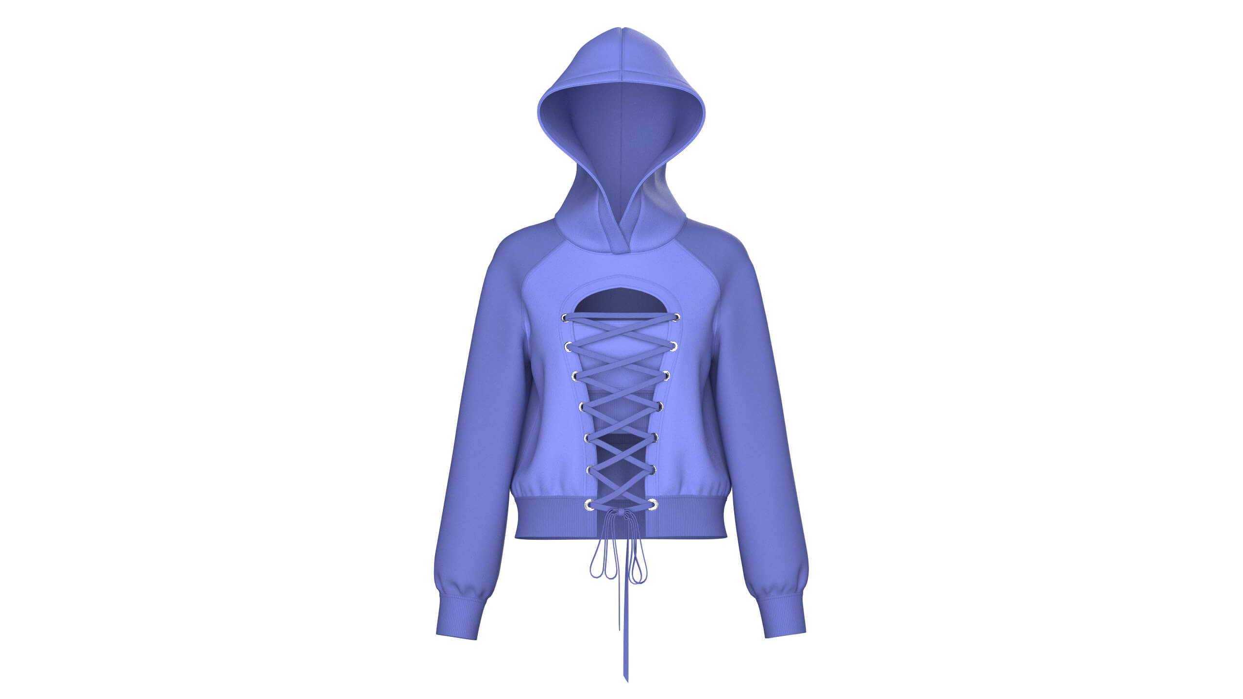 Girls Blue Hoodie with Front Lace-Up 3D Model