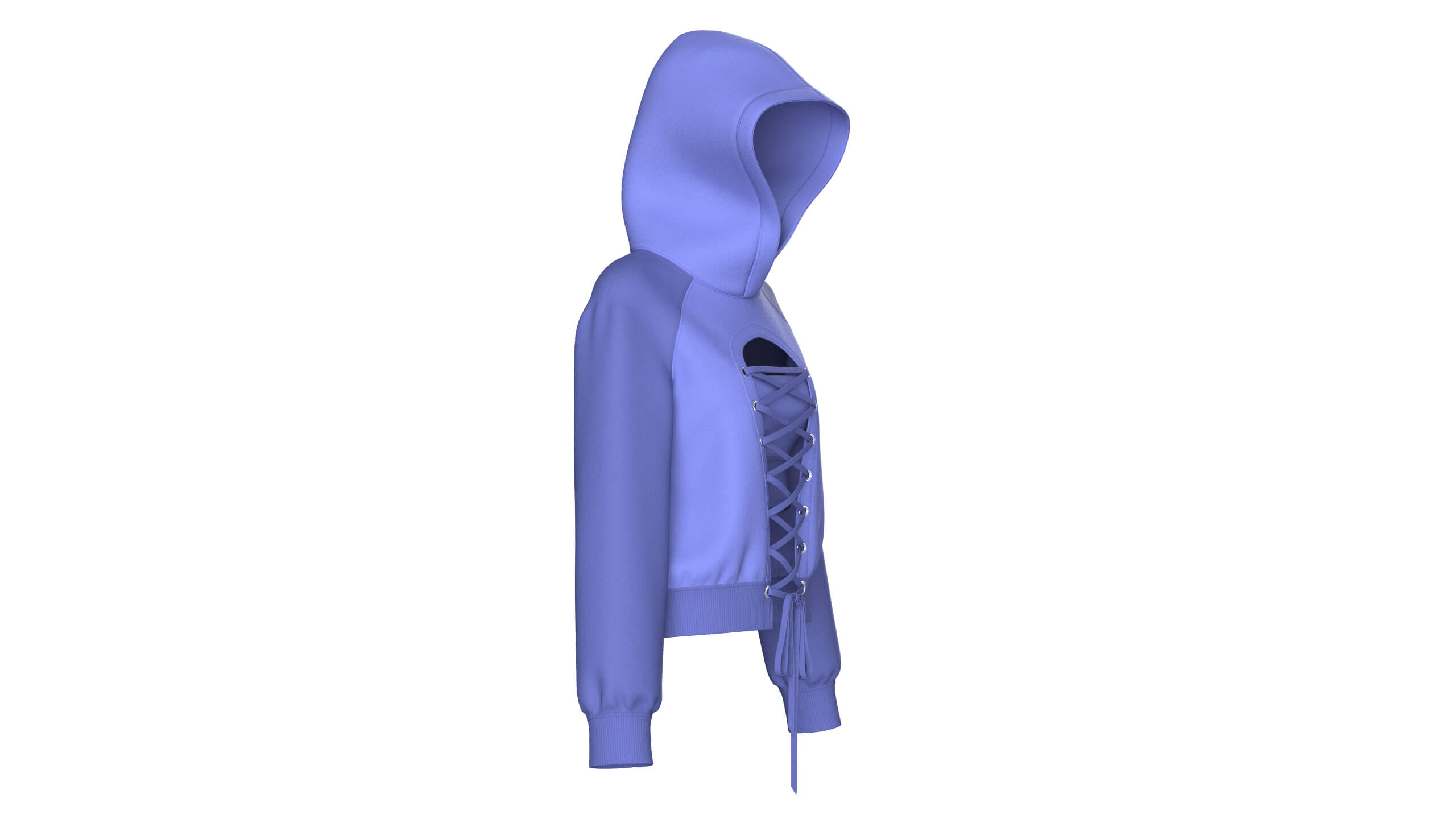 Girls Blue Hoodie with Front Lace-Up 3D Model