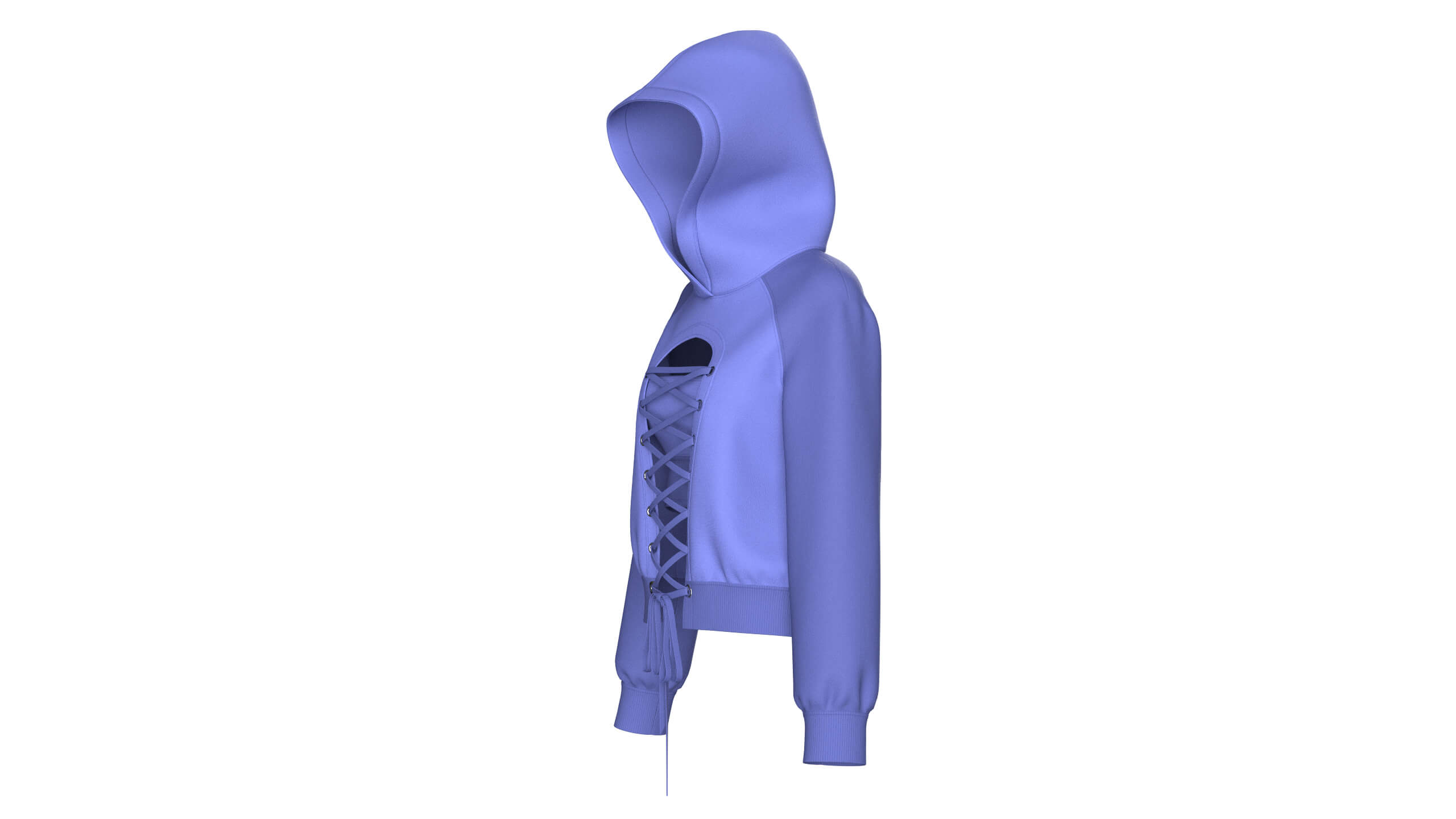 Girls Blue Hoodie with Front Lace-Up 3D Model
