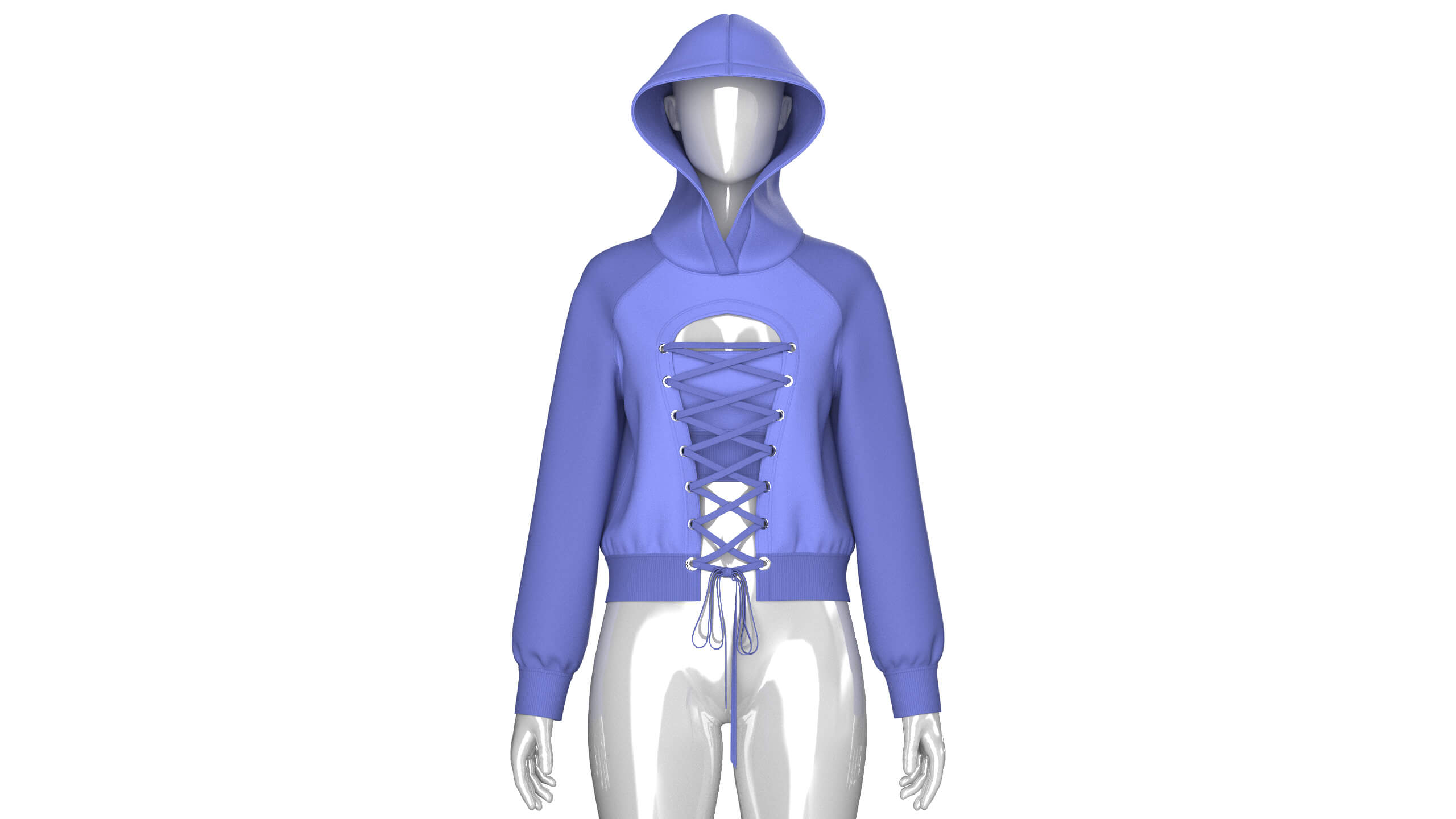 Girls Blue Hoodie with Front Lace-Up 3D Model