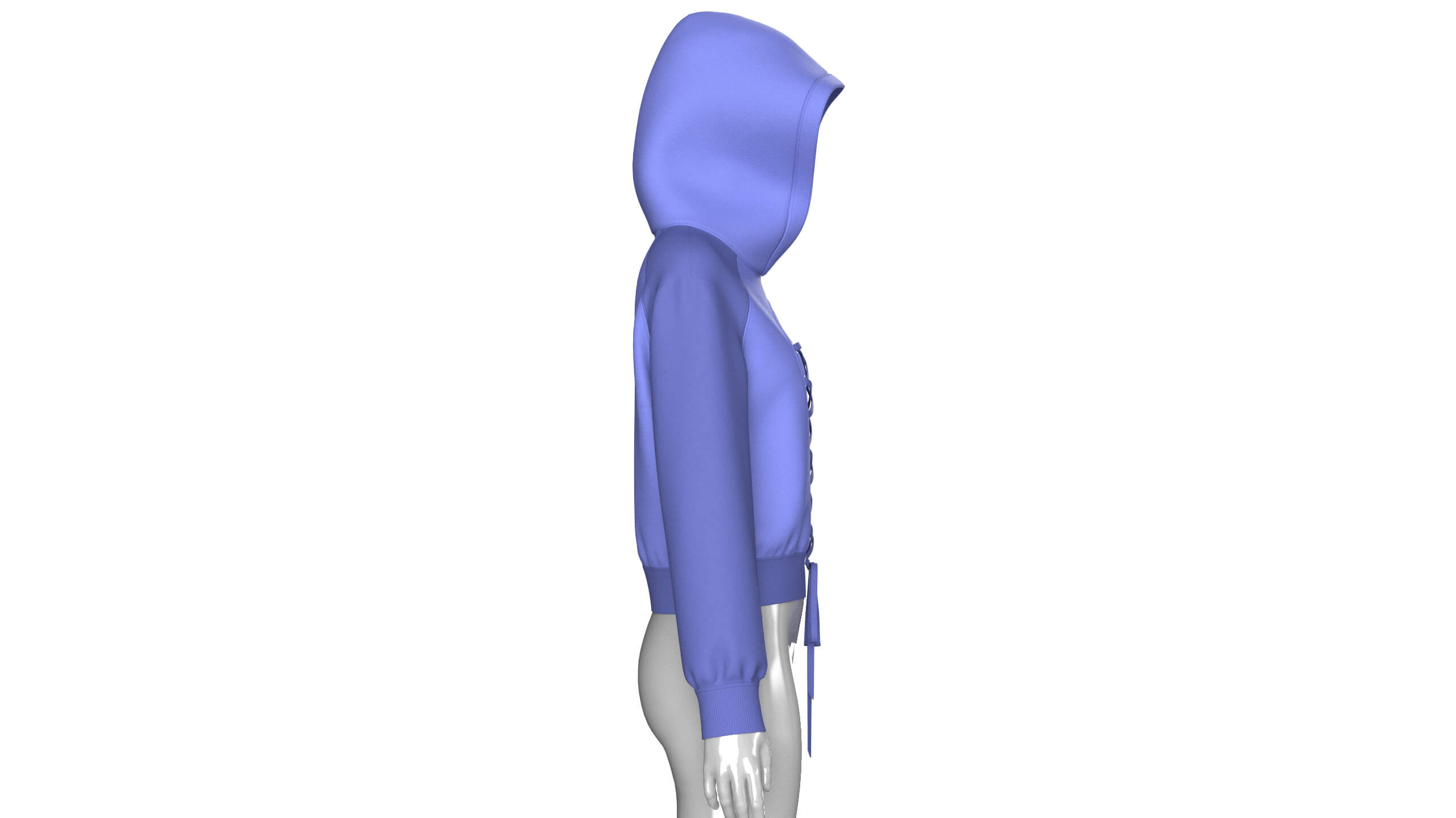 Girls Blue Hoodie with Front Lace-Up 3D Model