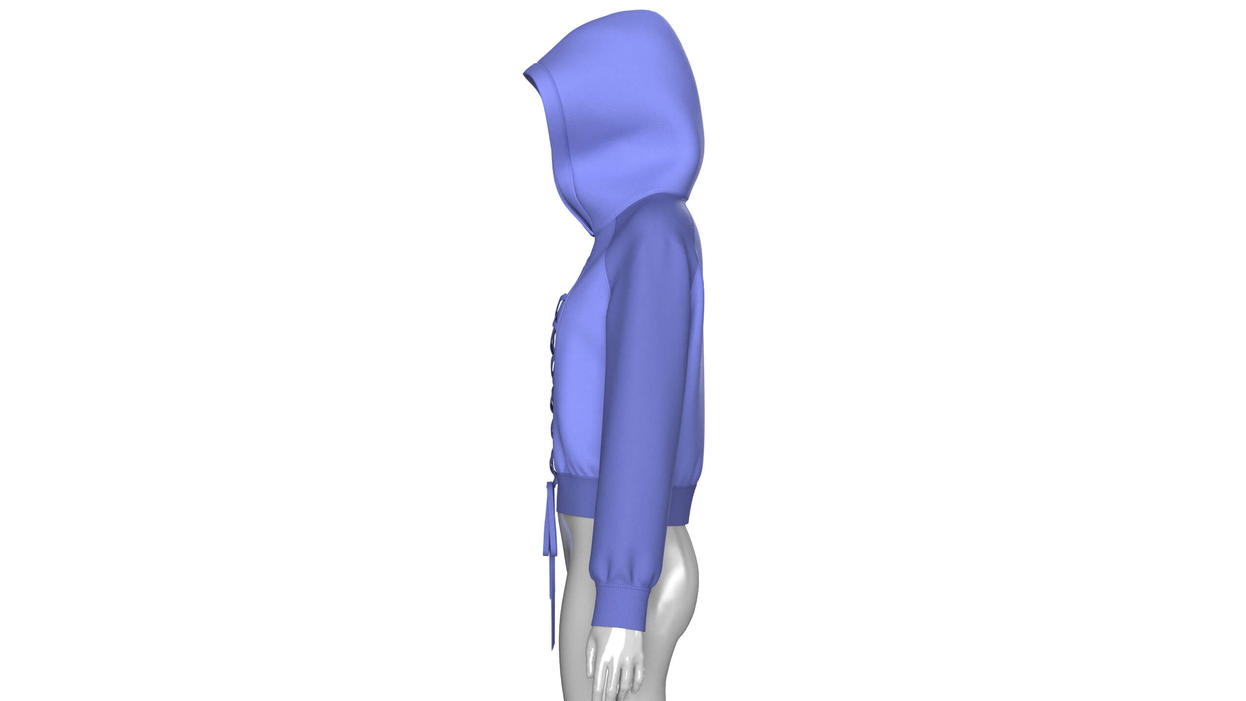 Girls Blue Hoodie with Front Lace-Up 3D Model