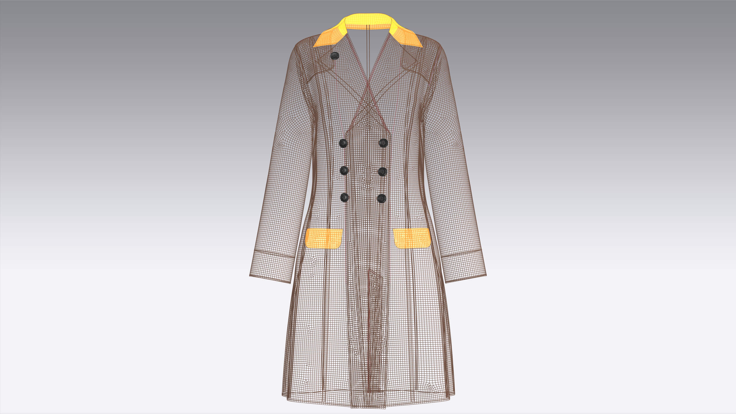 Girls Brown Double-Breasted Long Coat Dress 3D Model