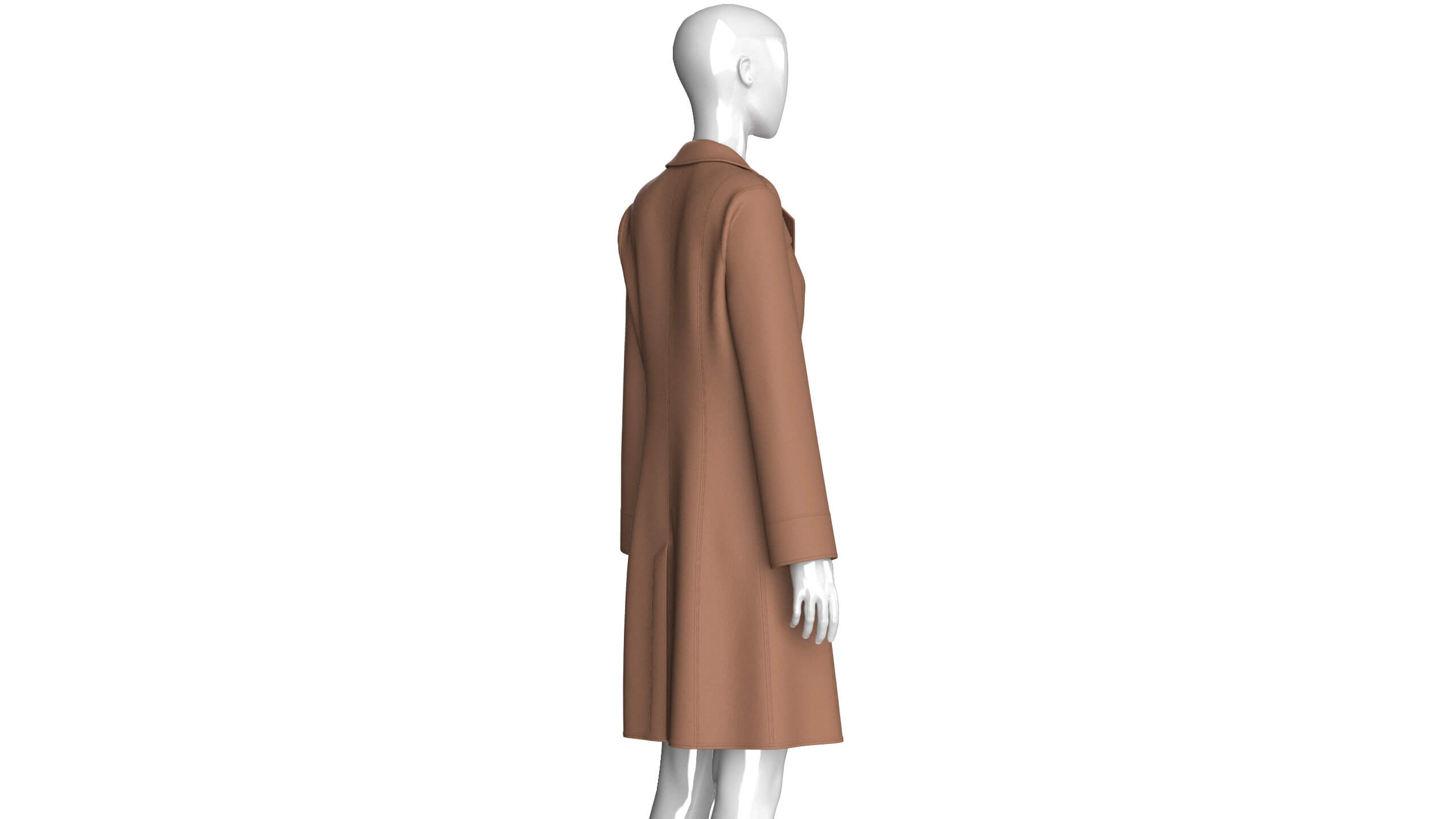 Girls Brown Double-Breasted Long Coat Dress 3D Model