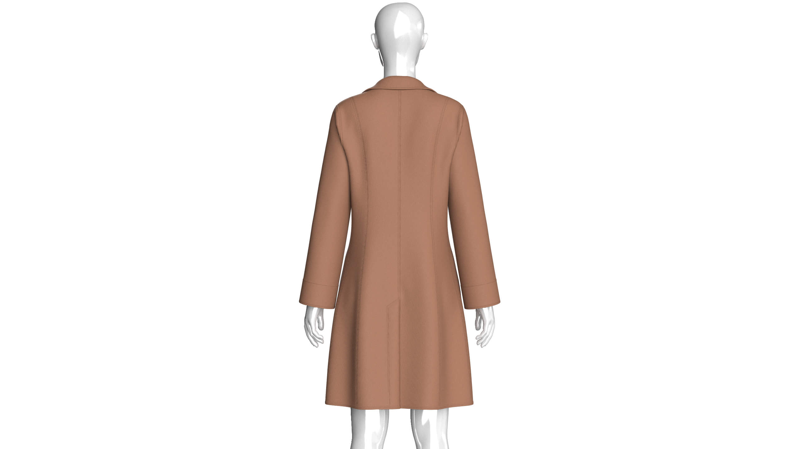 Girls Brown Double-Breasted Long Coat Dress 3D Model
