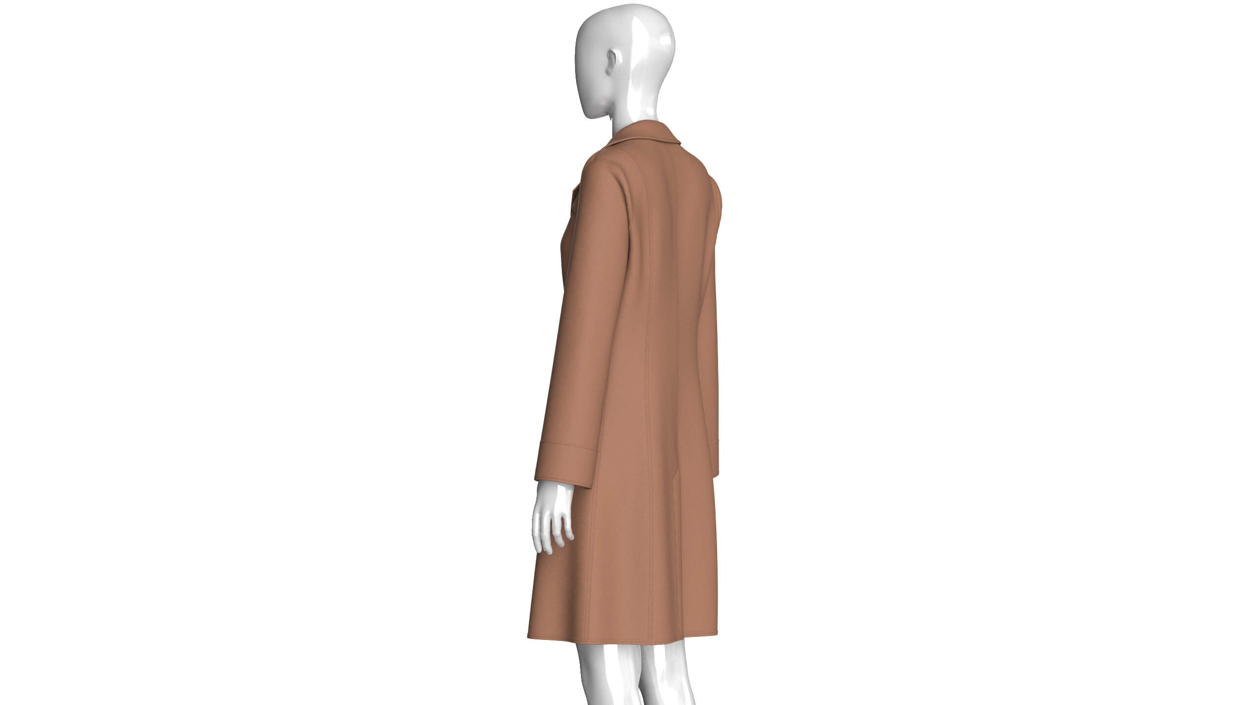 Girls Brown Double-Breasted Long Coat Dress 3D Model