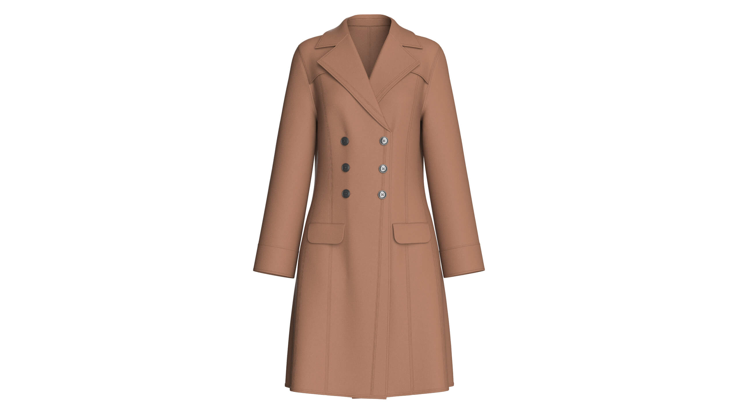 Girls Brown Double-Breasted Long Coat Dress 3D Model