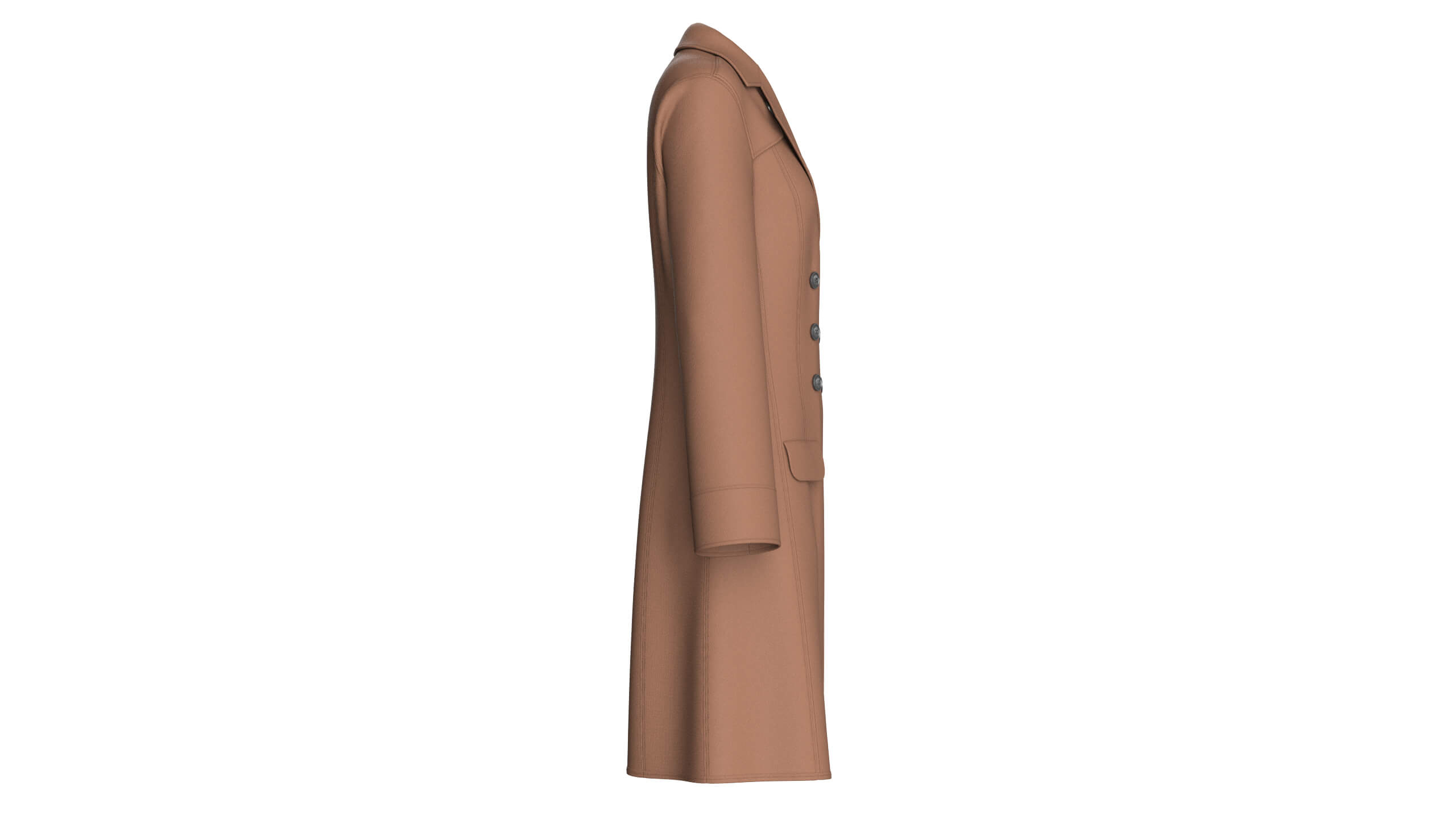 Girls Brown Double-Breasted Long Coat Dress 3D Model