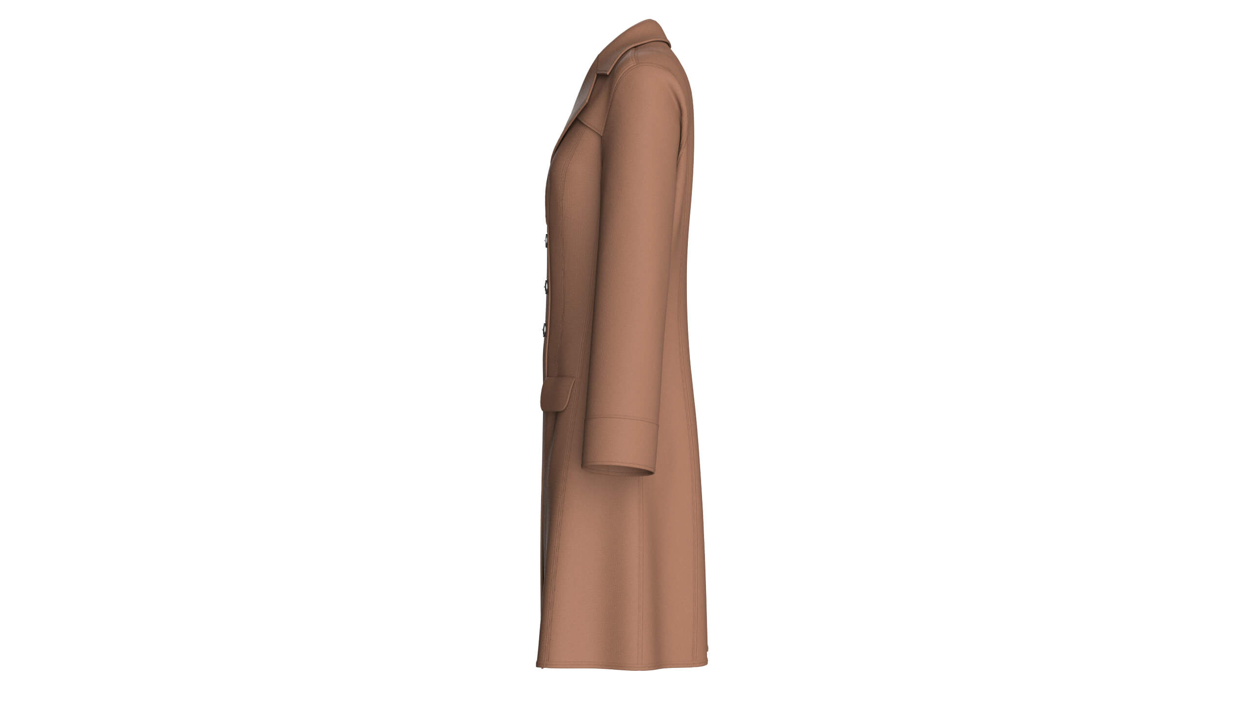 Girls Brown Double-Breasted Long Coat Dress 3D Model