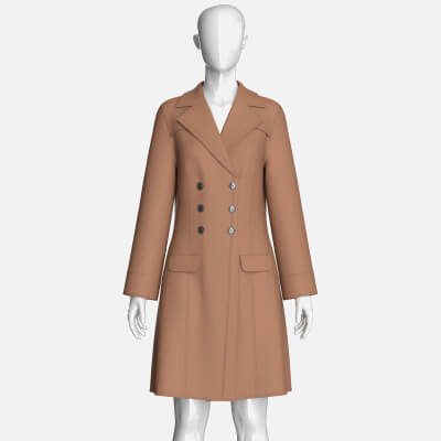 Girls Brown Double-Breasted Long Coat Dress