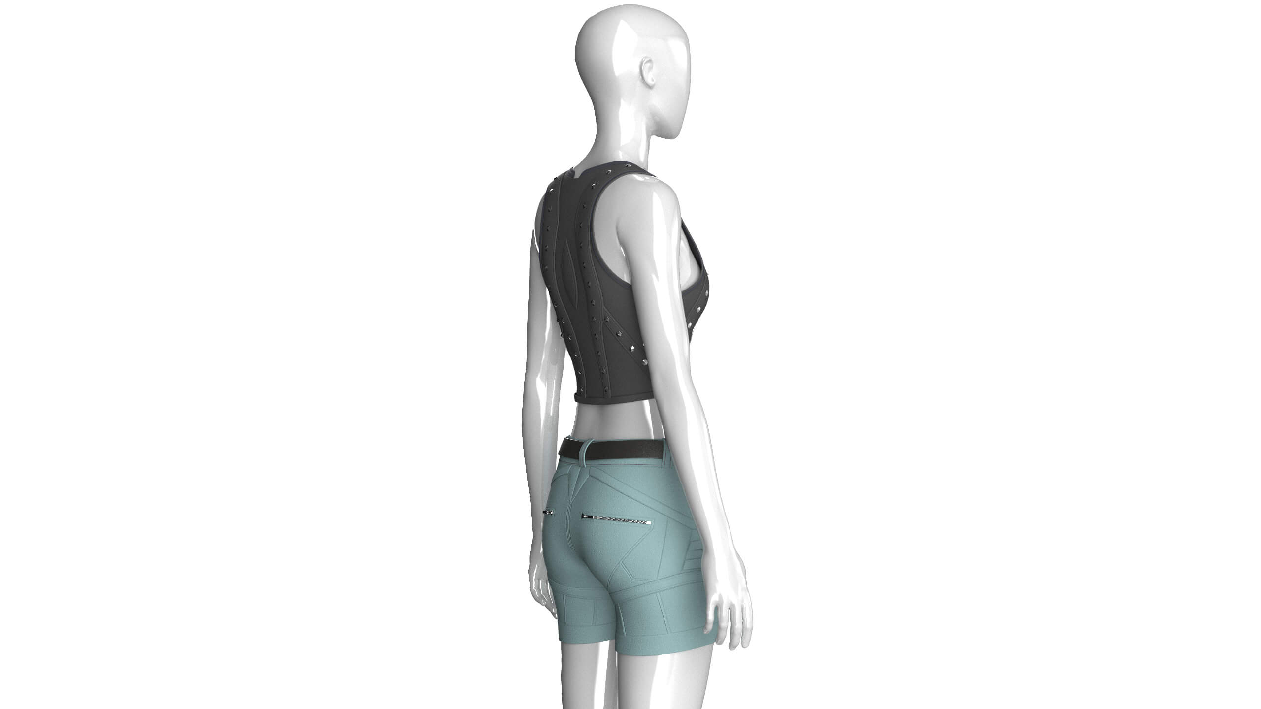 Girls Button-Detail Crop Top with Utility Shorts 3D Model