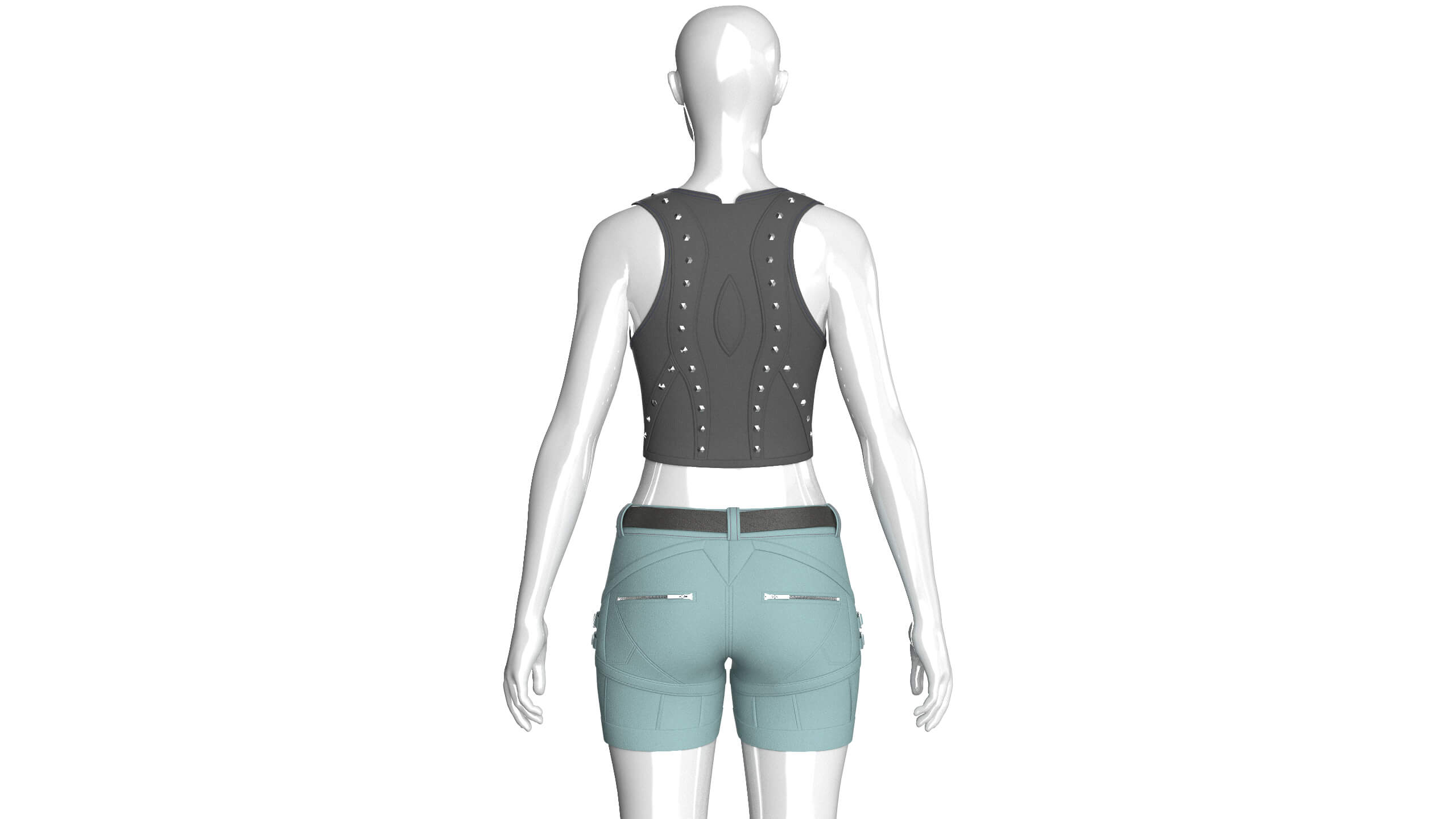 Girls Button-Detail Crop Top with Utility Shorts 3D Model