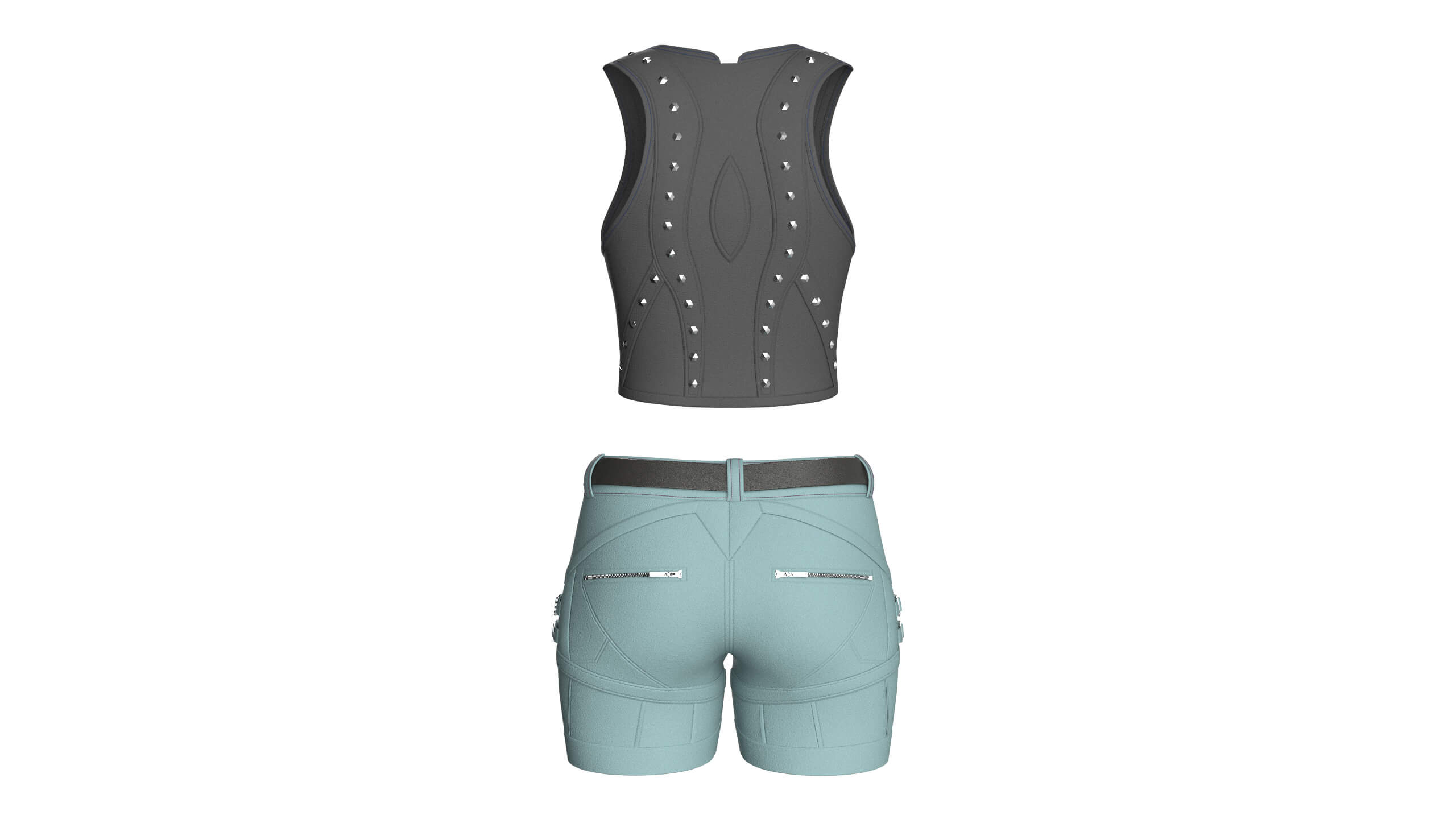 Girls Button-Detail Crop Top with Utility Shorts 3D Model