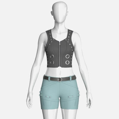 Girls Button-Detail Crop Top with Utility Shorts