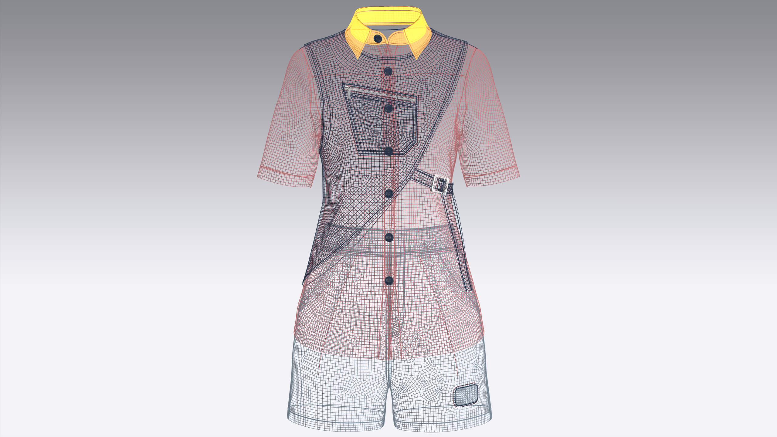 Girls Button Up Shirt with Shorts - Outfit 3D Model