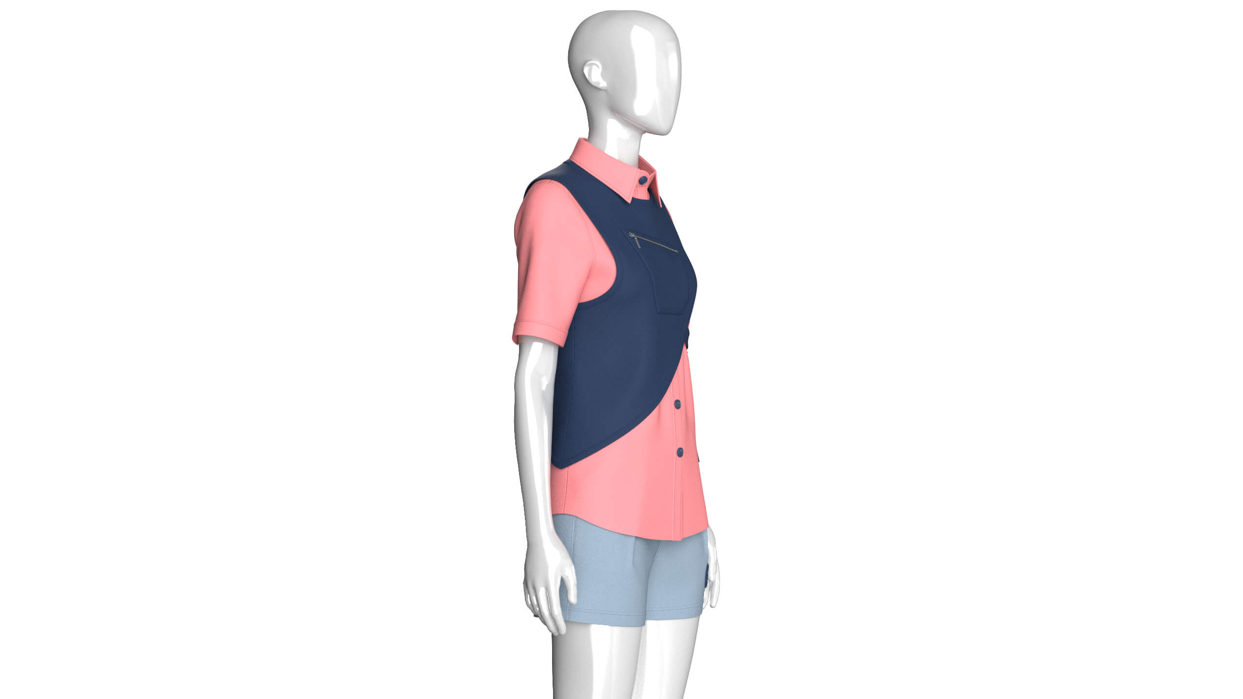 Girls Button Up Shirt with Shorts - Outfit 3D Model