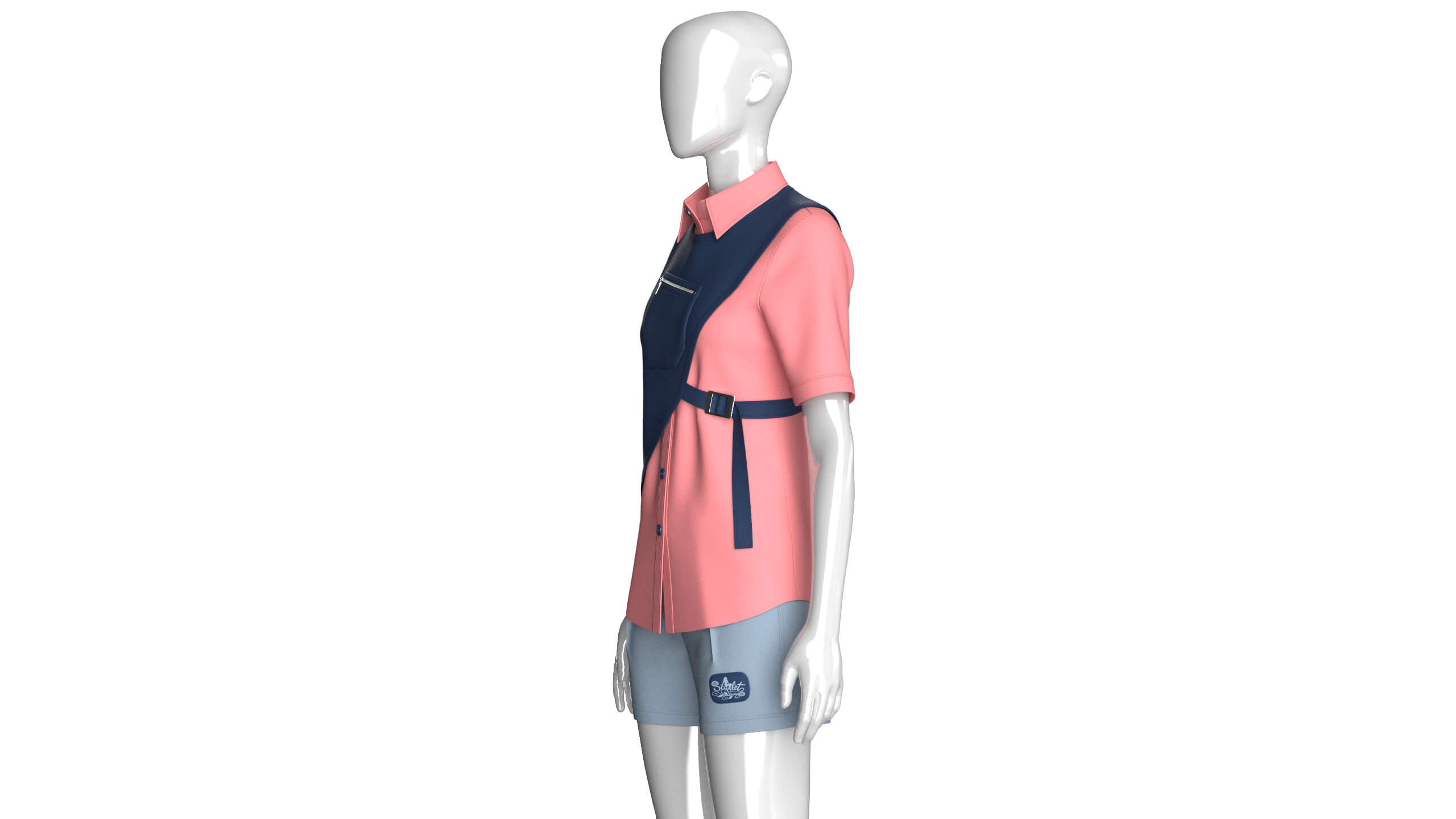 Girls Button Up Shirt with Shorts - Outfit 3D Model