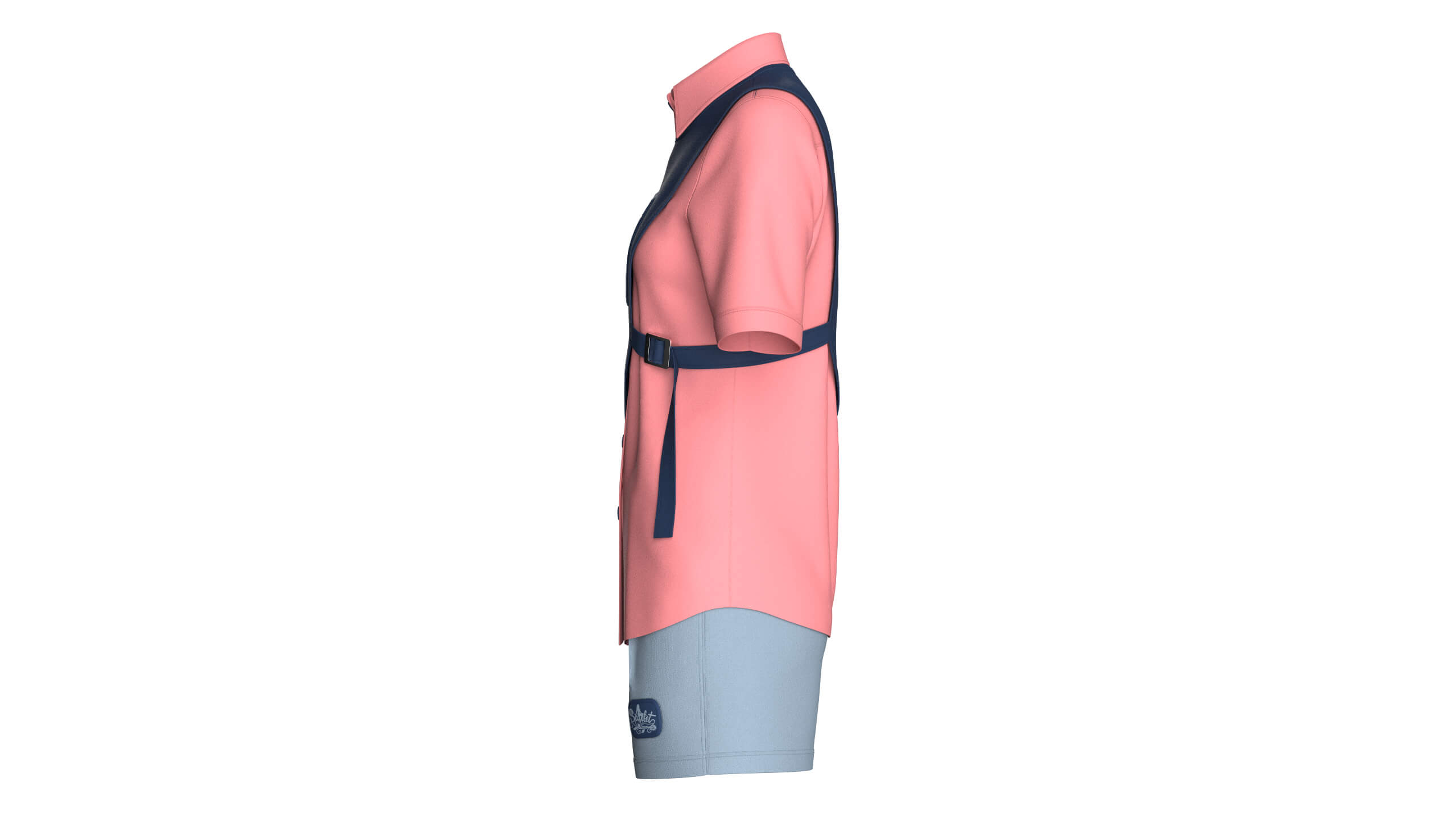 Girls Button Up Shirt with Shorts - Outfit 3D Model