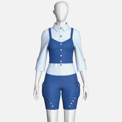 Girls Buttoned Bralette Overlay Shirt with Shorts