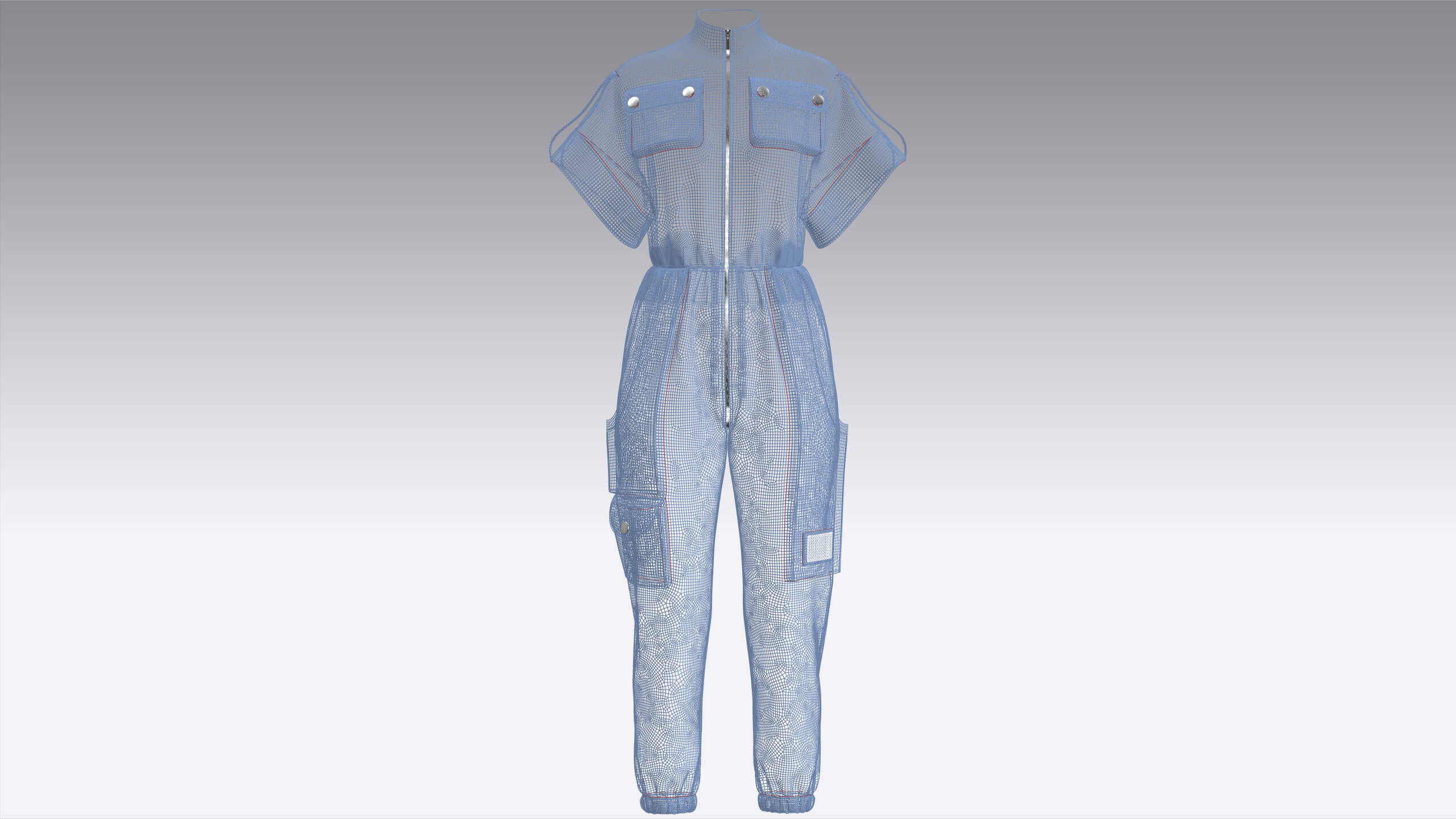 Girls Cargo Pockets Jumpsuit with Patch 3D Model