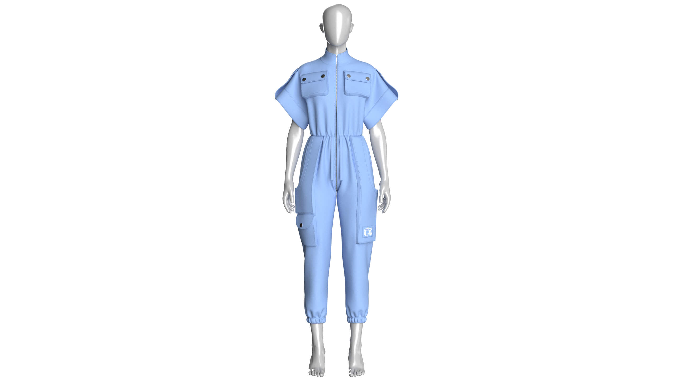 Girls Cargo Pockets Jumpsuit with Patch 3D Model