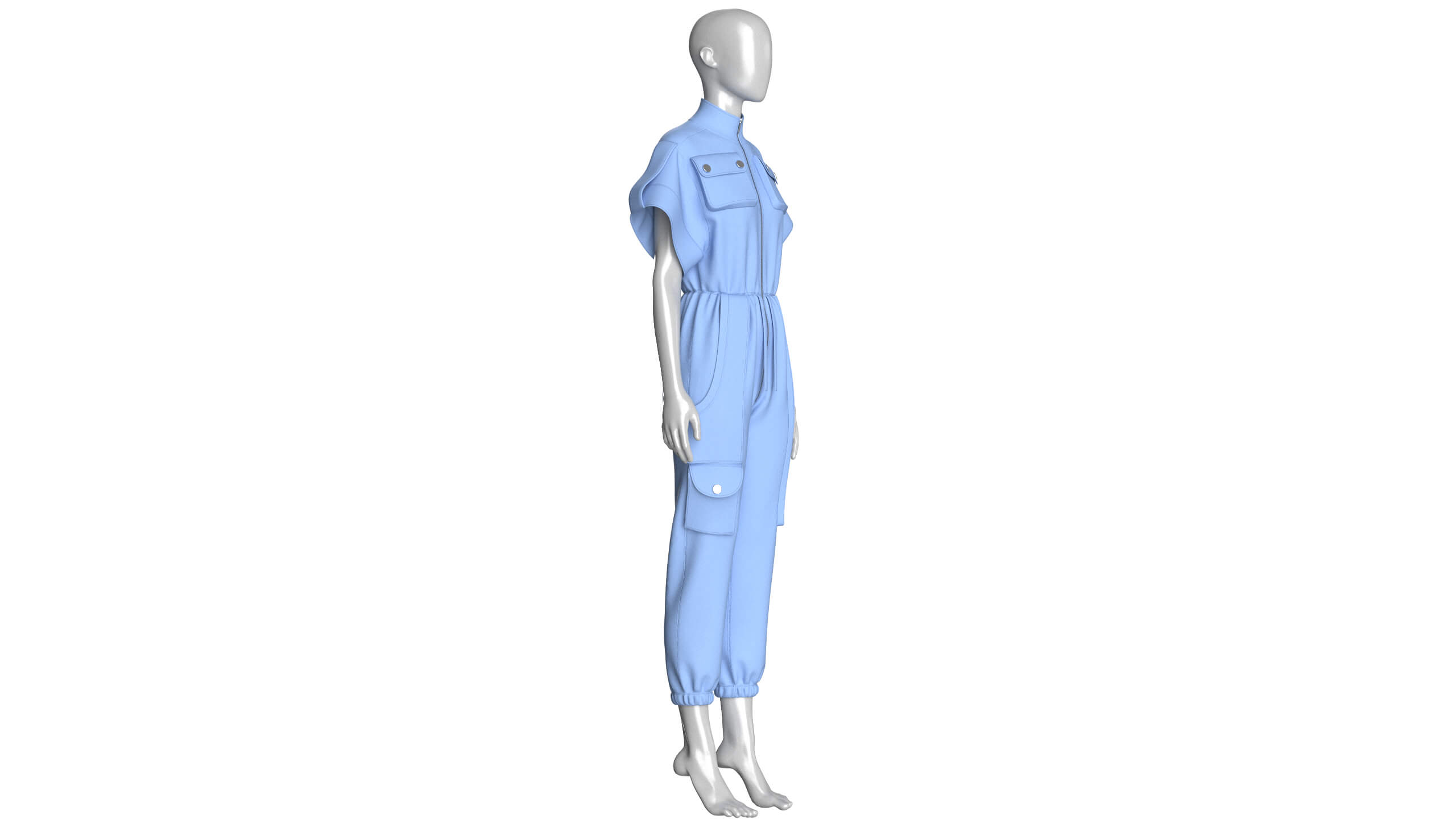 Girls Cargo Pockets Jumpsuit with Patch 3D Model