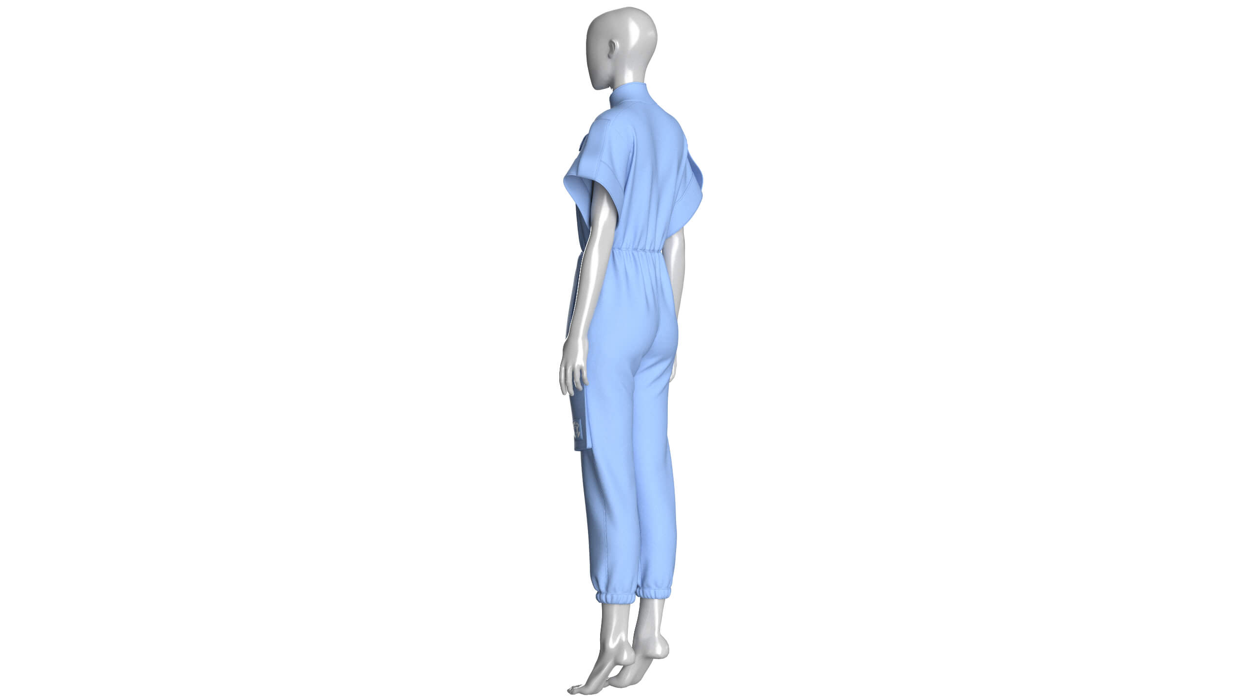 Girls Cargo Pockets Jumpsuit with Patch 3D Model