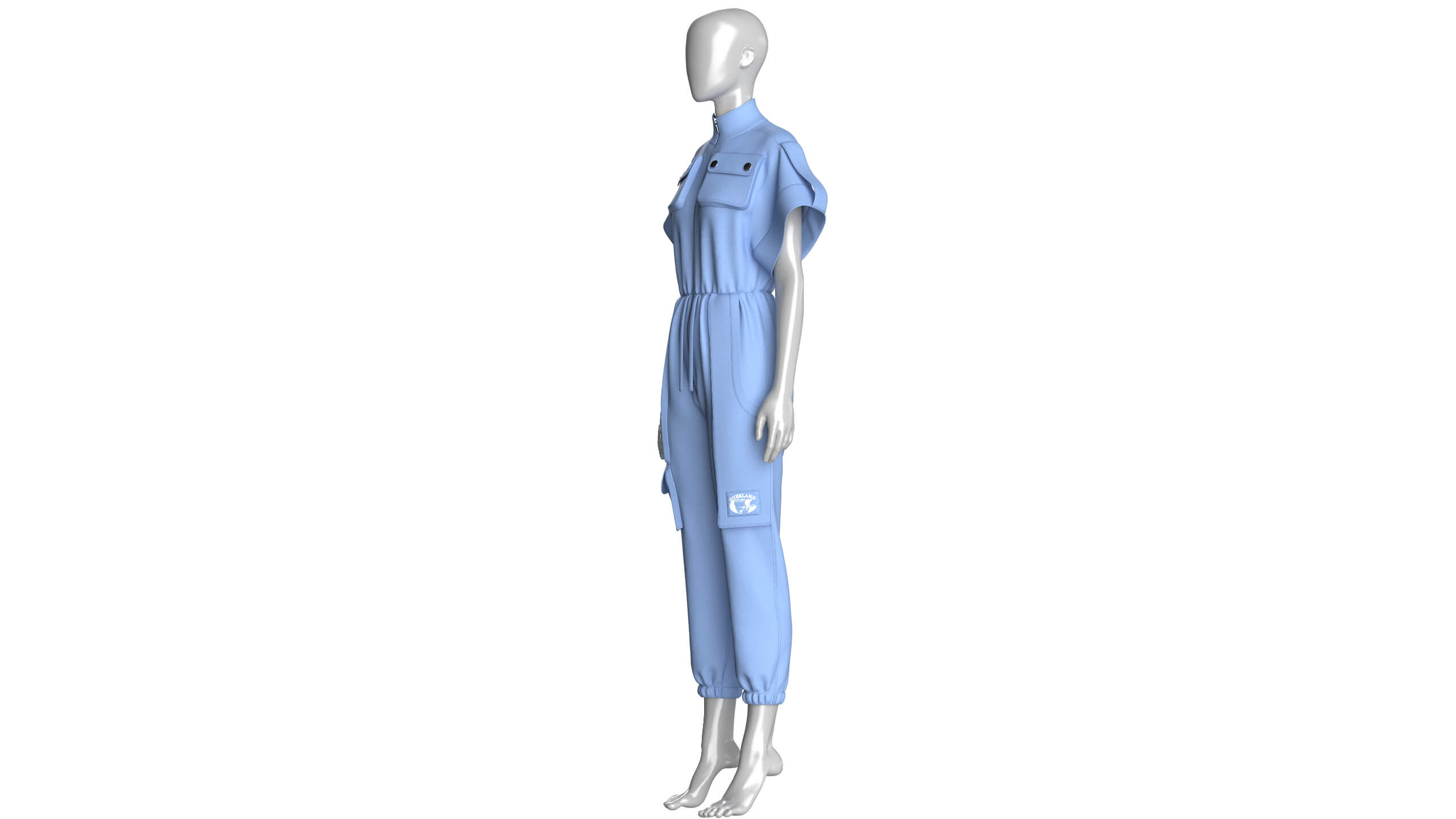 Girls Cargo Pockets Jumpsuit with Patch 3D Model