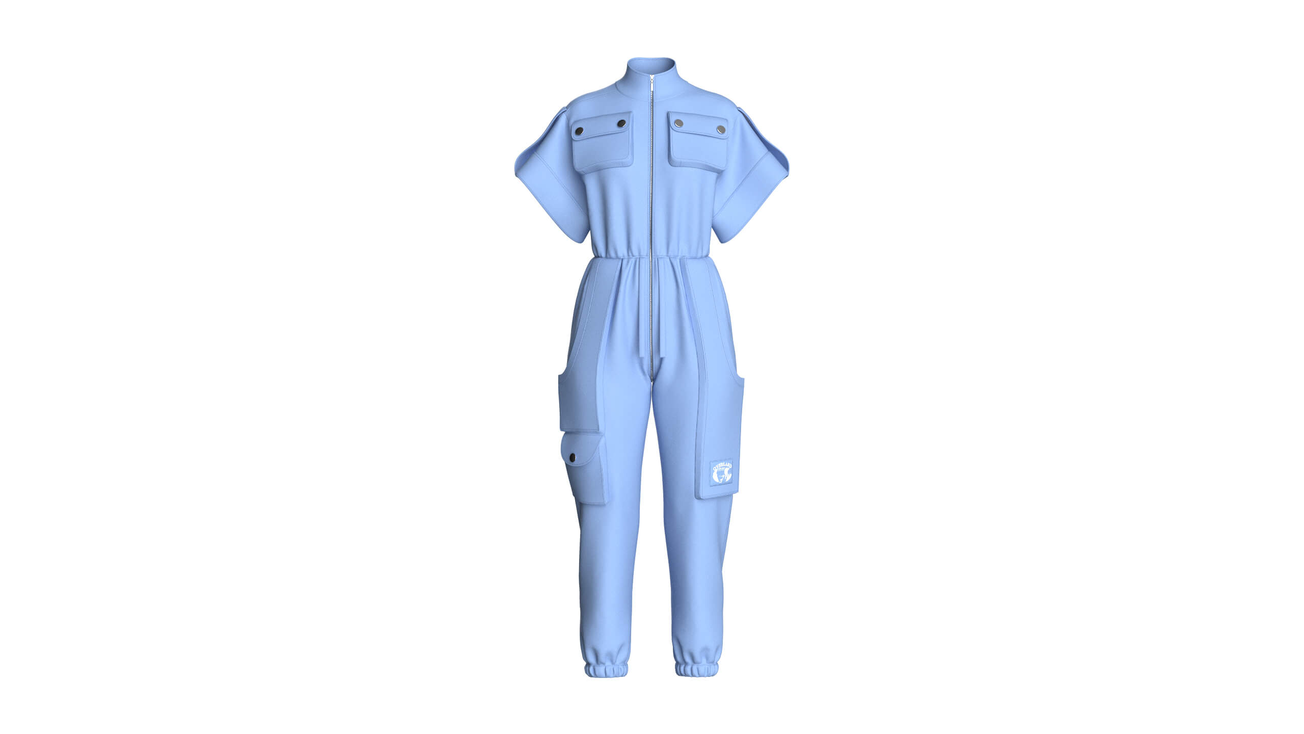 Girls Cargo Pockets Jumpsuit with Patch 3D Model