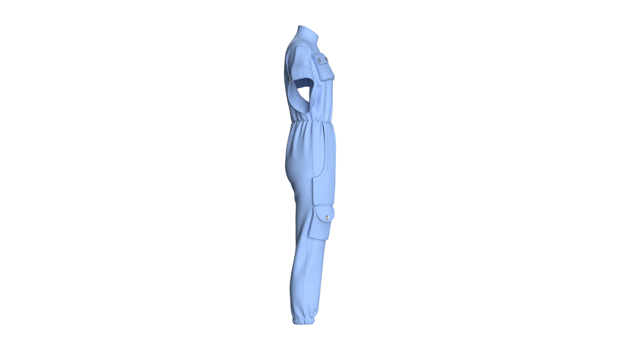 Girls Cargo Pockets Jumpsuit with Patch 3D Model
