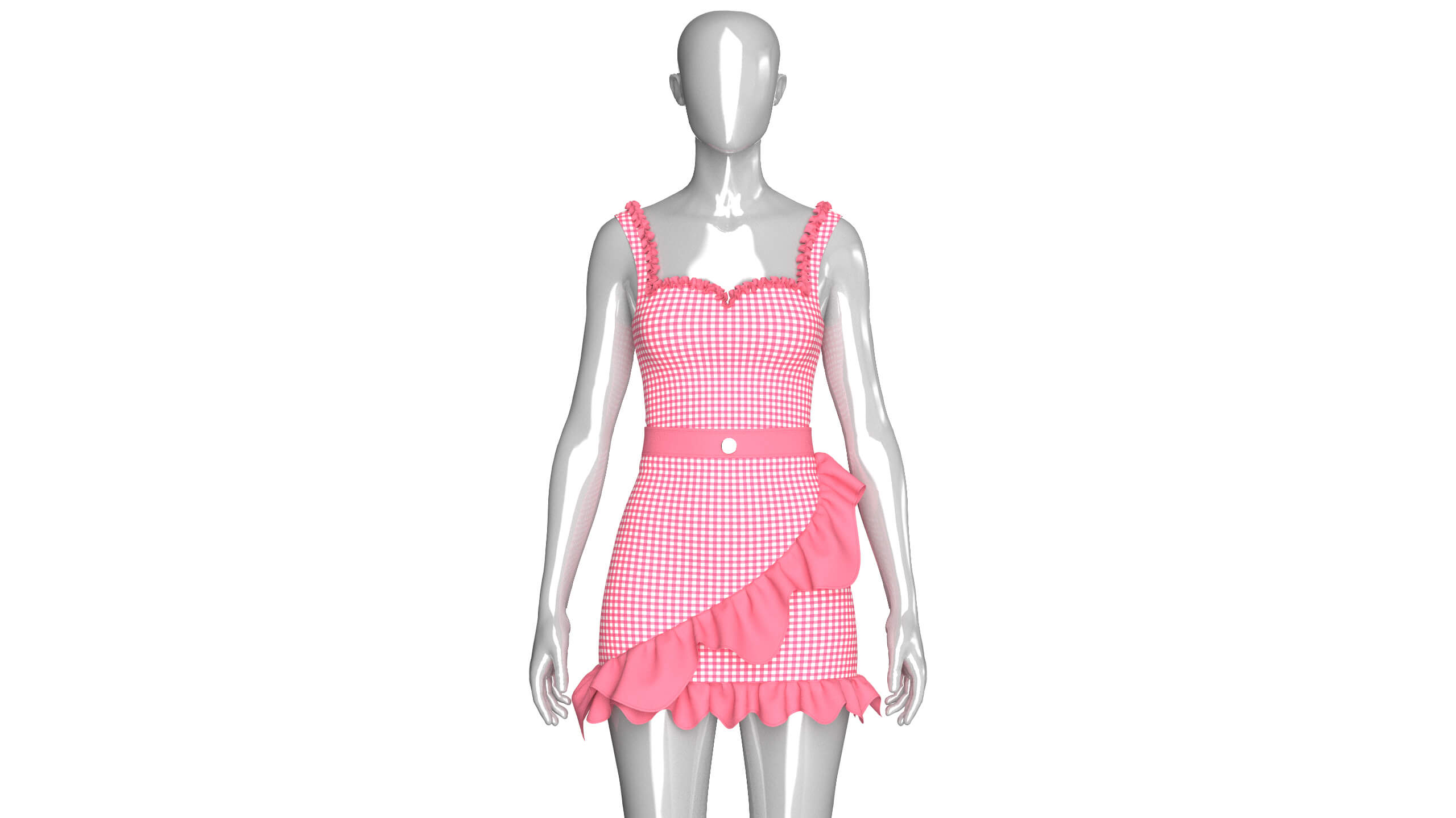 Girls Check Ruffled Top with Skirt - Outfit 3D Model