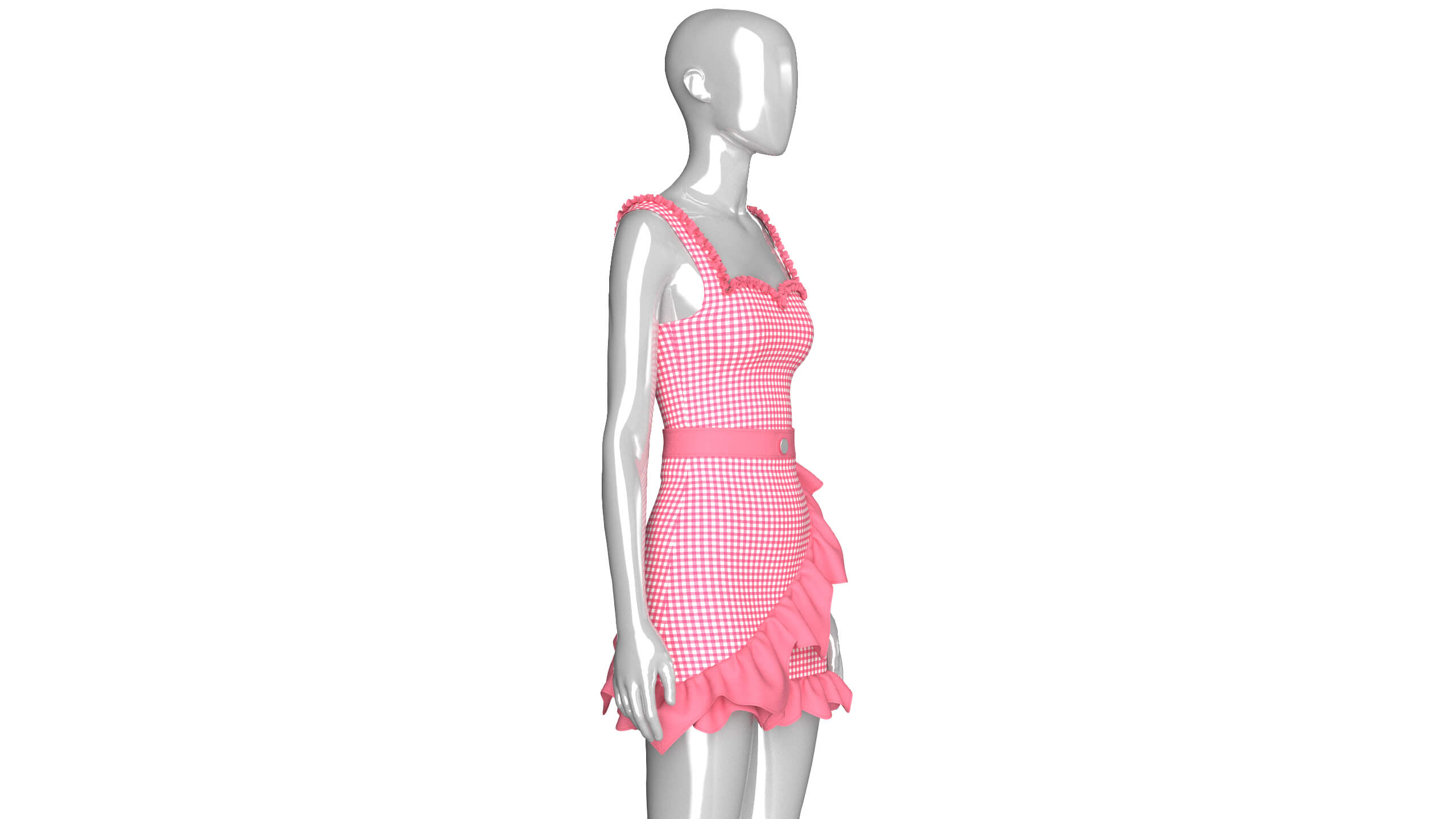 Girls Check Ruffled Top with Skirt - Outfit 3D Model