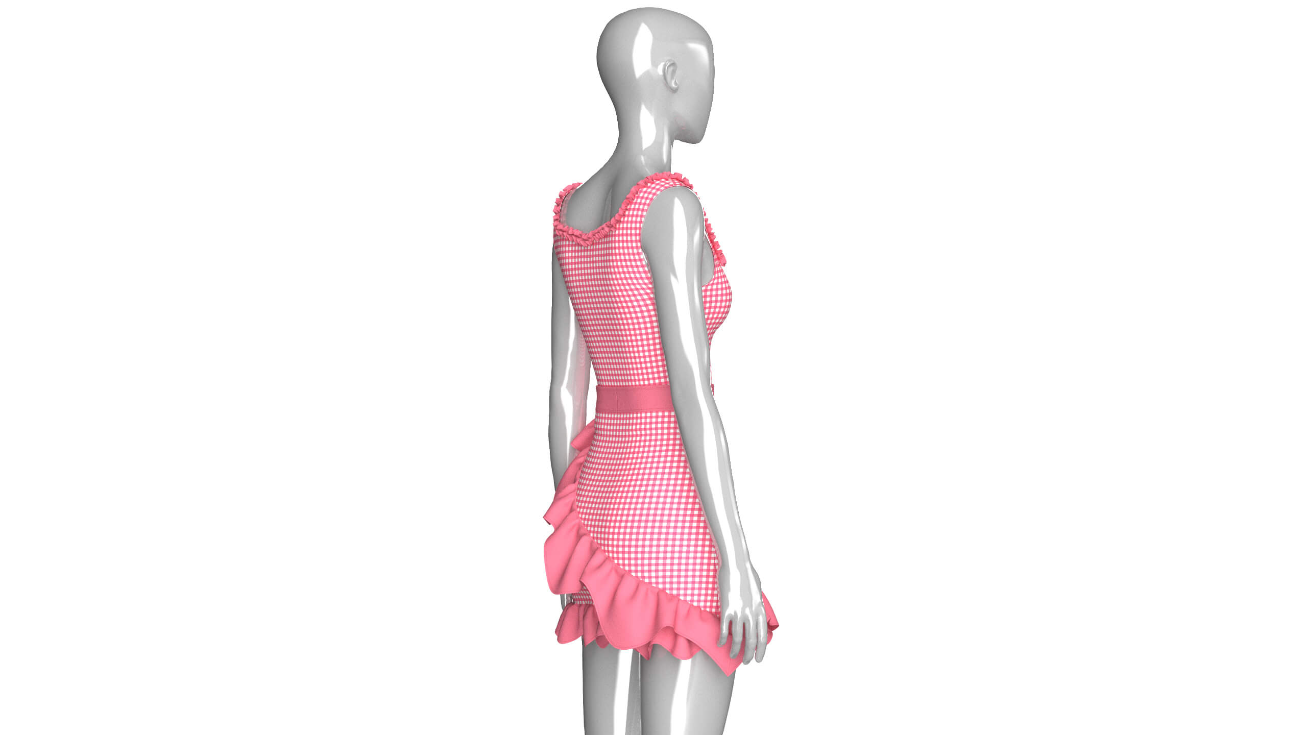 Girls Check Ruffled Top with Skirt - Outfit 3D Model