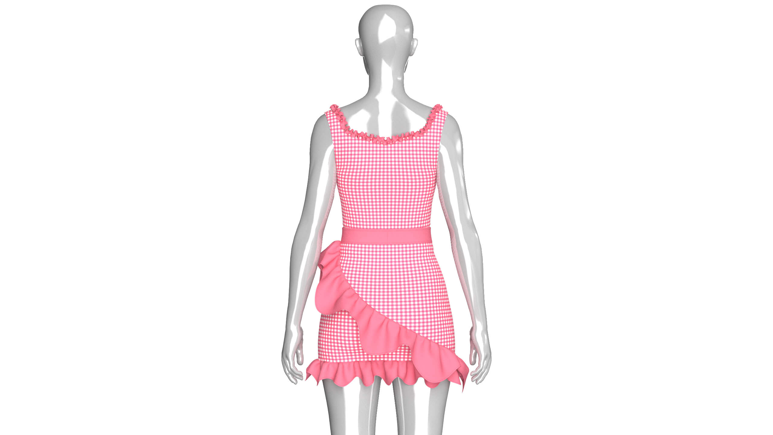 Girls Check Ruffled Top with Skirt - Outfit 3D Model