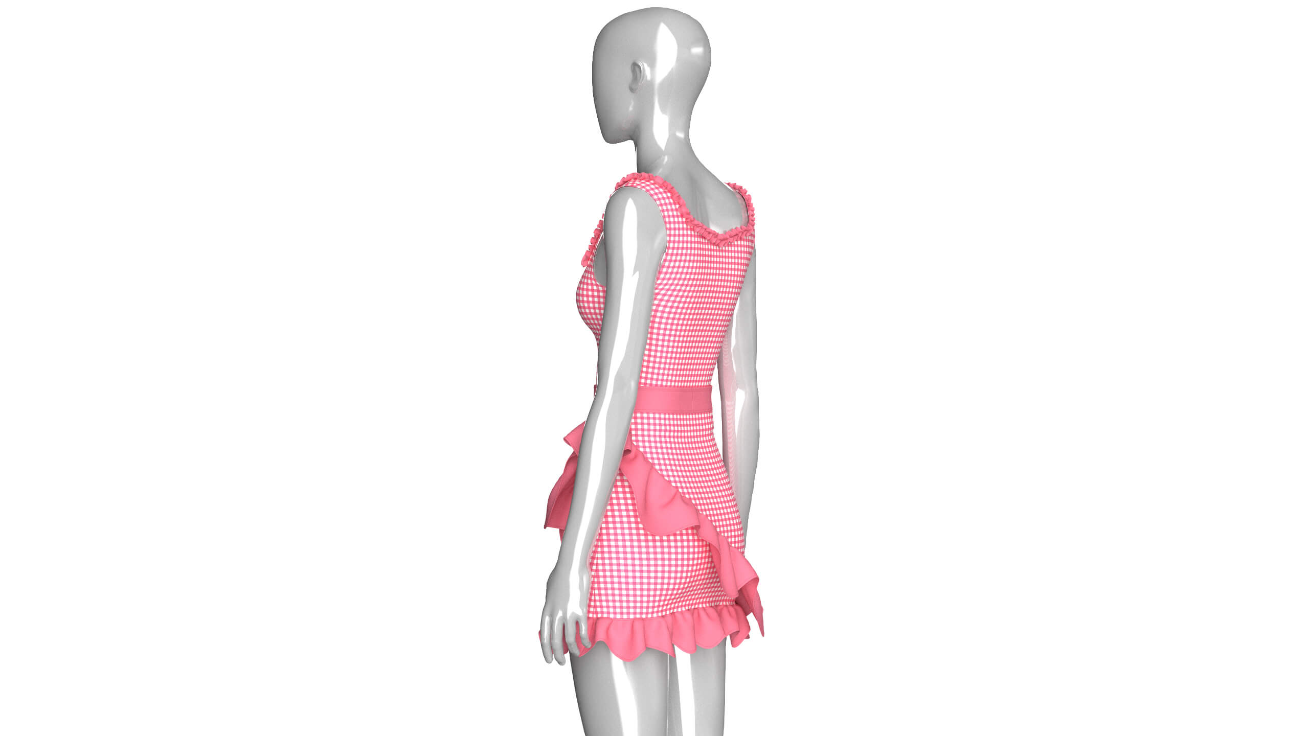 Girls Check Ruffled Top with Skirt - Outfit 3D Model