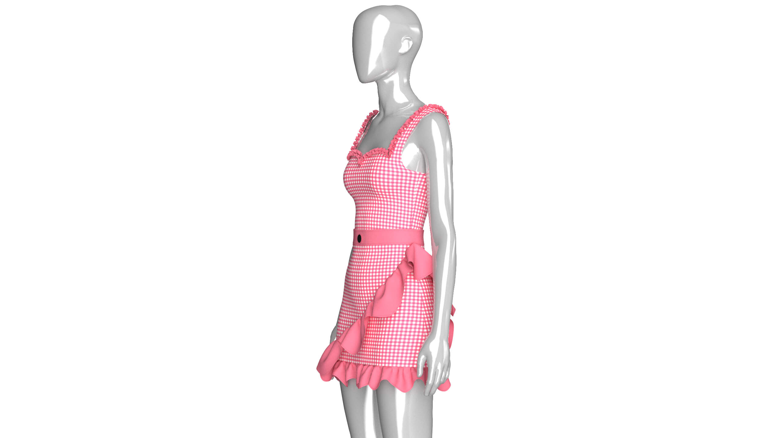 Girls Check Ruffled Top with Skirt - Outfit 3D Model