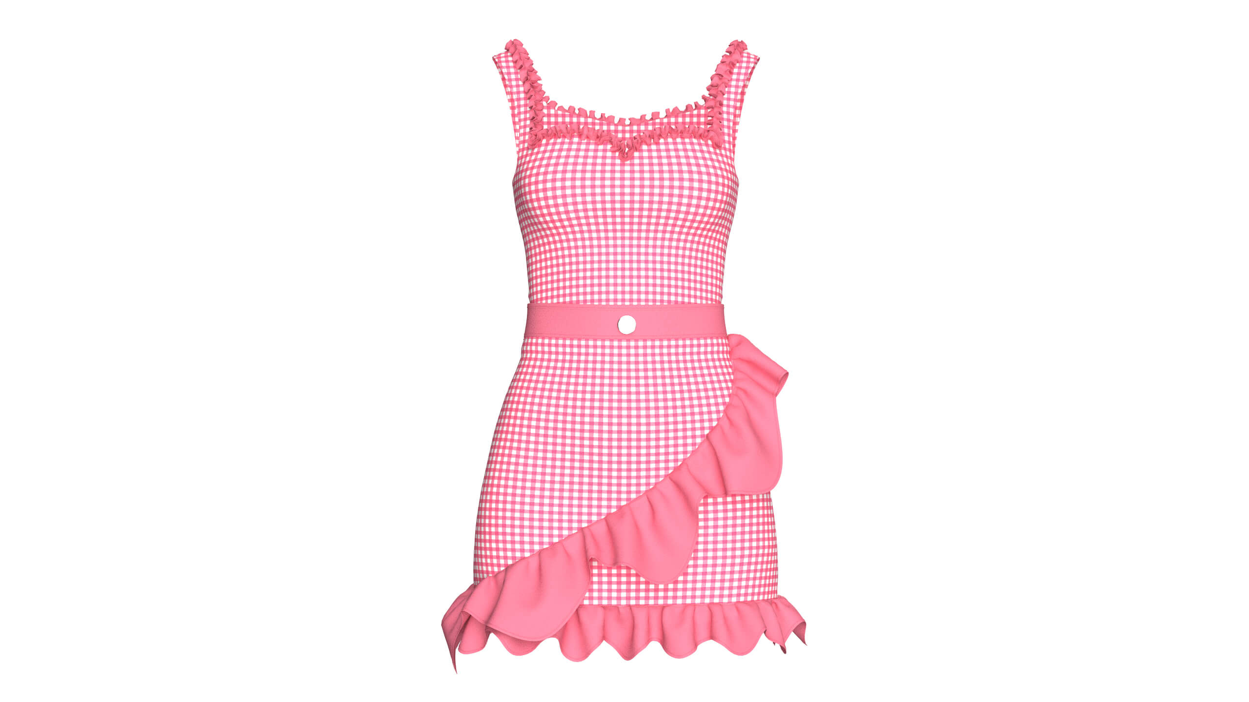 Girls Check Ruffled Top with Skirt - Outfit 3D Model