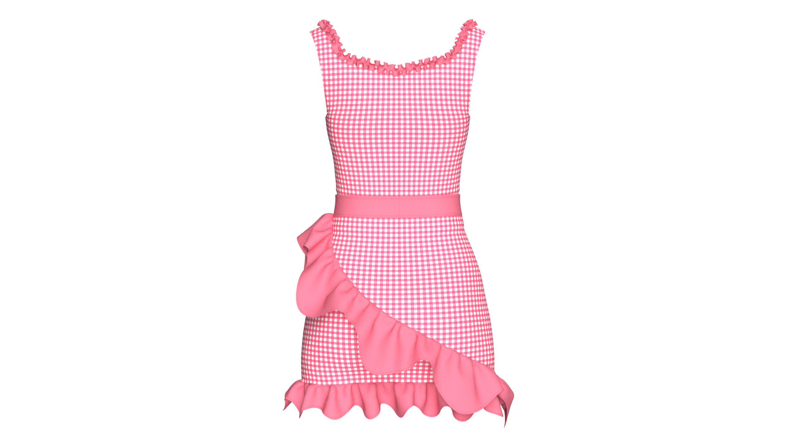 Girls Check Ruffled Top with Skirt - Outfit 3D Model