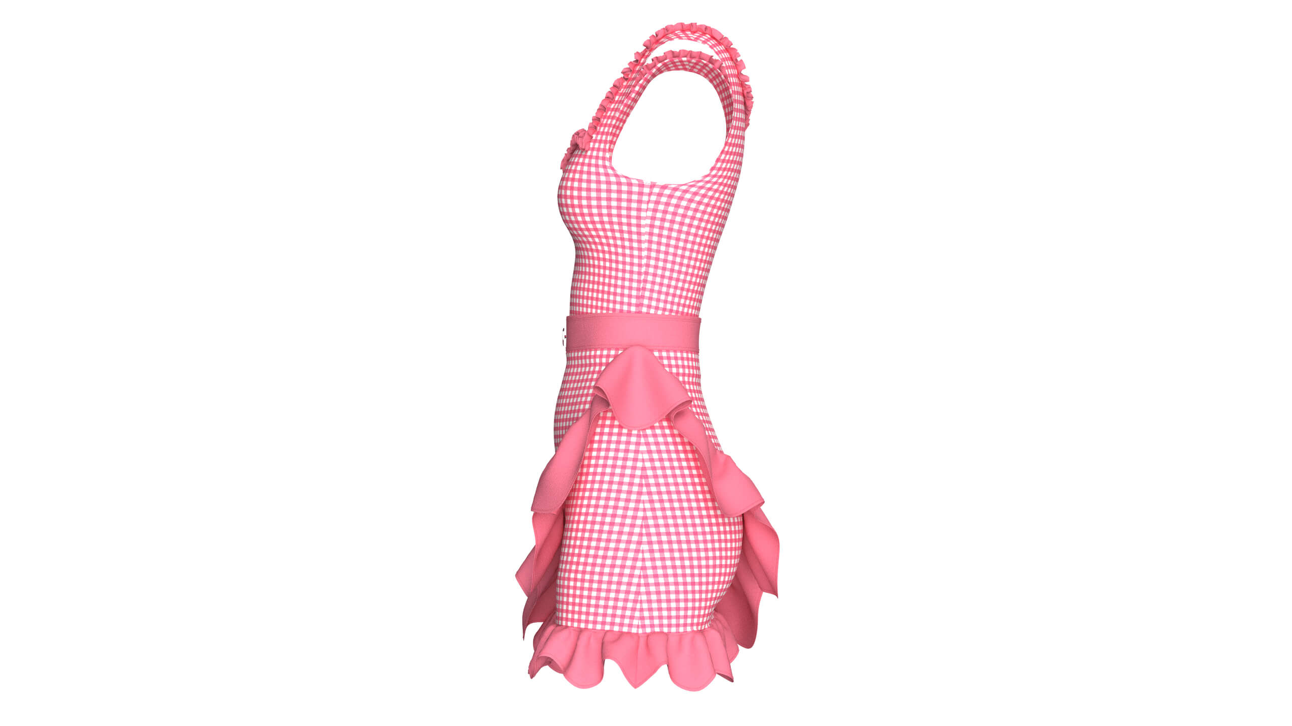 Girls Check Ruffled Top with Skirt - Outfit 3D Model