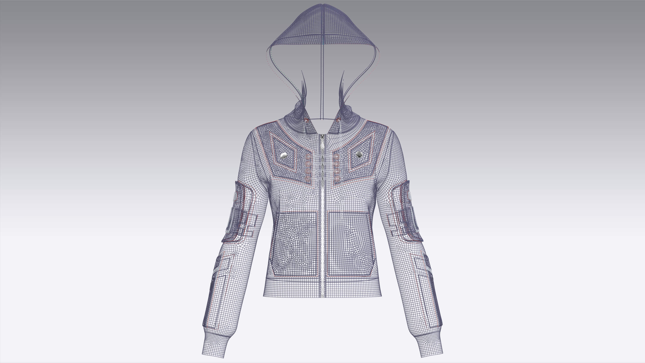 Girls Chest Panel Lacing Detail Hooded Jacket 3D Model