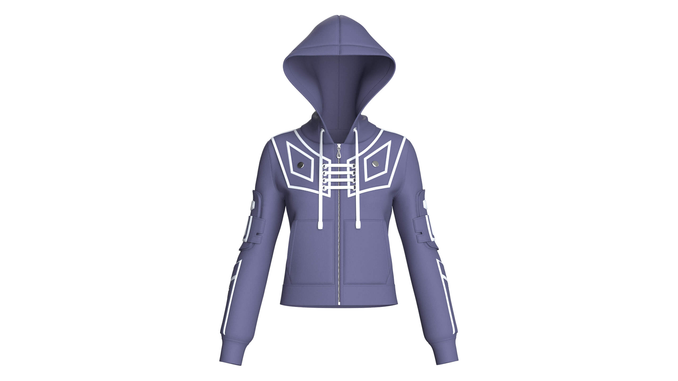 Girls Chest Panel Lacing Detail Hooded Jacket 3D Model