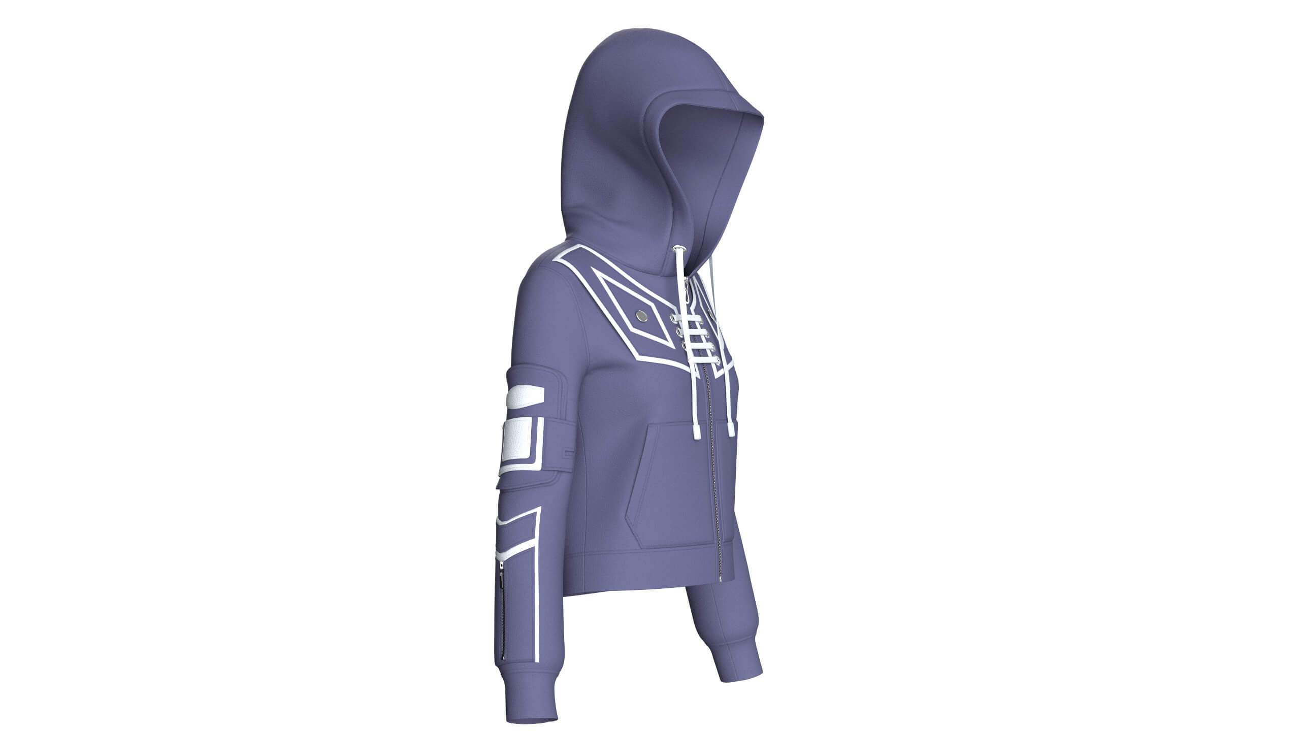 Girls Chest Panel Lacing Detail Hooded Jacket 3D Model